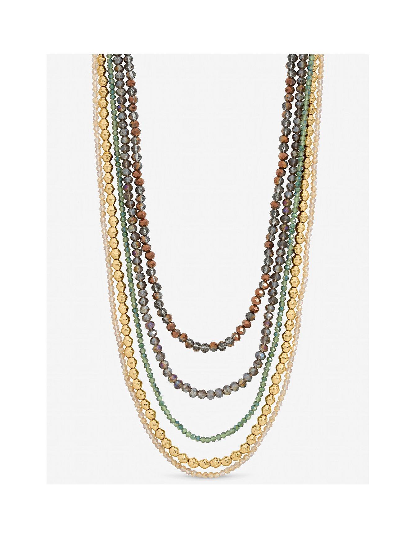 Mood Gold Plated and Polished Multi Colour Beaded Multirow Necklace