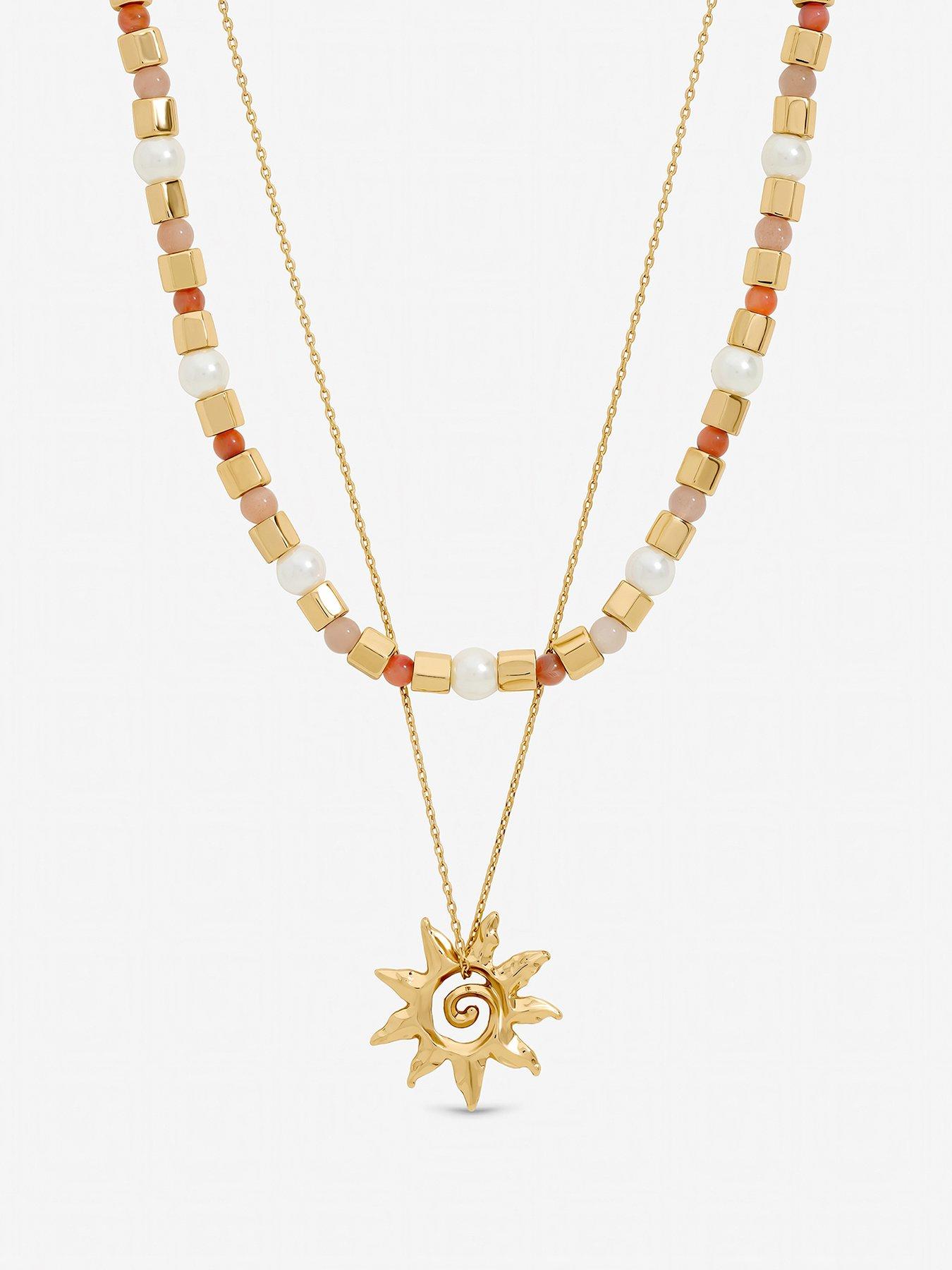 Mood Gold Plated Beaded Sun Double Row Necklace
