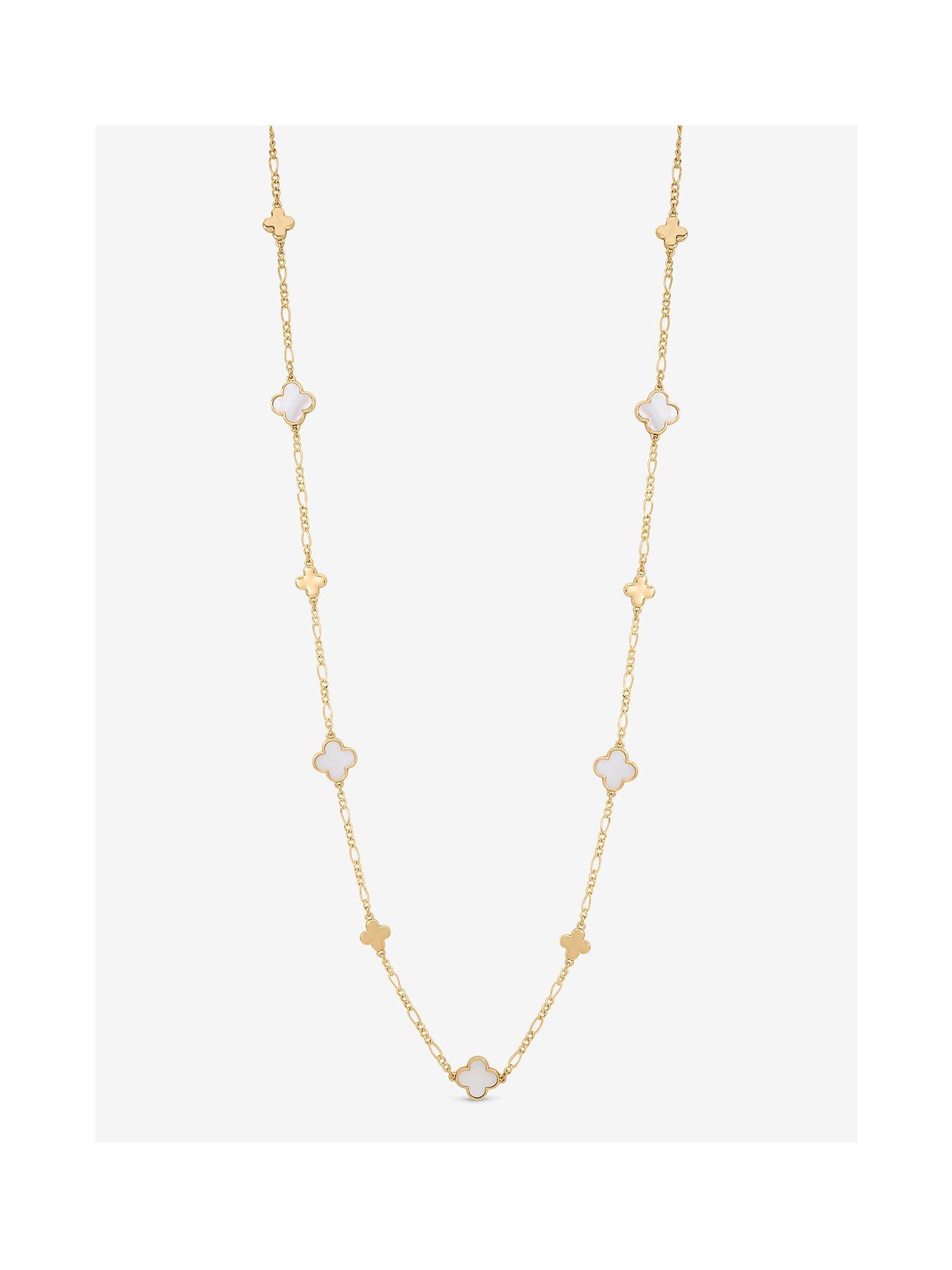 Inicio Gold Plated Polished and Mother of Pearl Long Clover Necklace - Gift Pouch