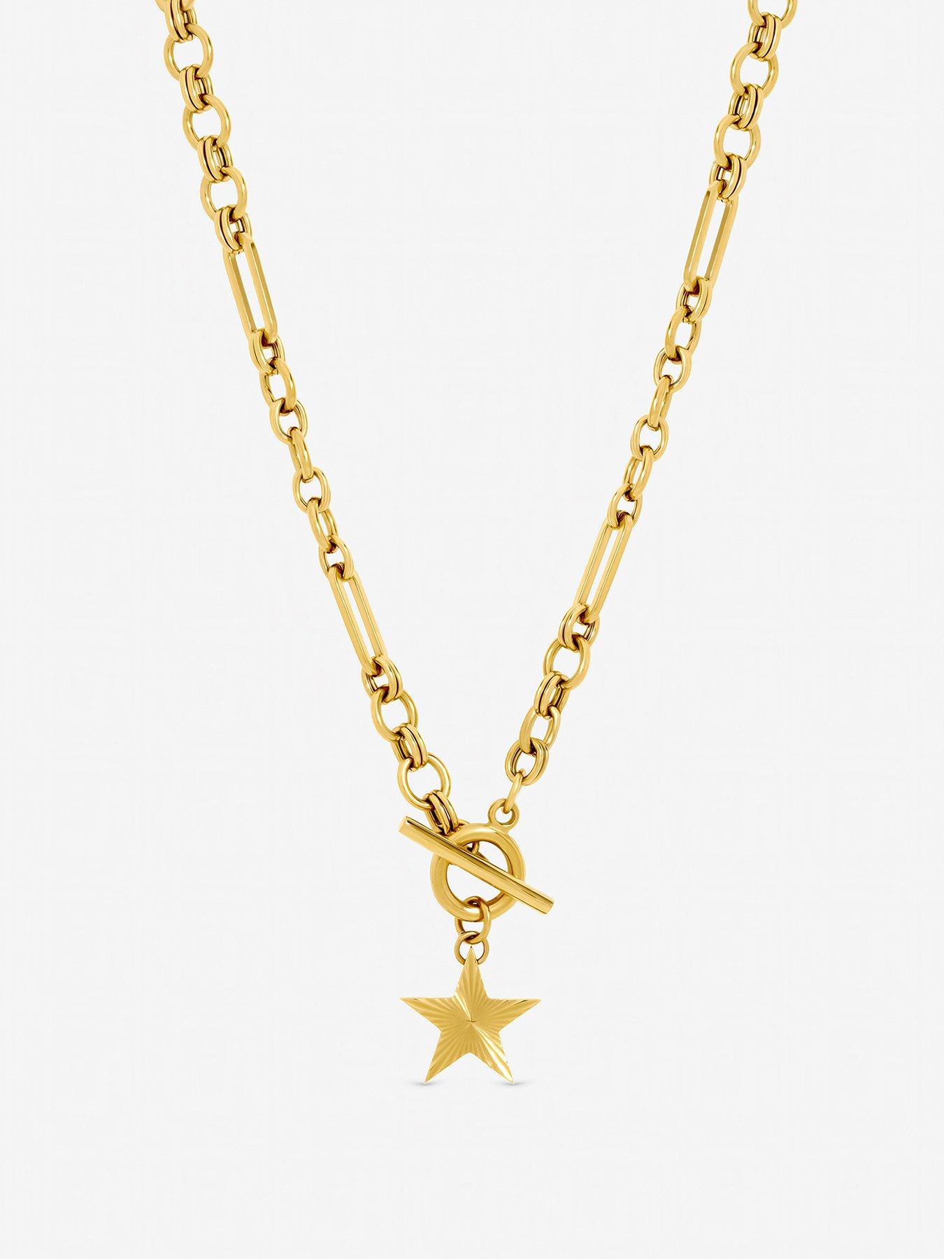 Jon Richard Gold Plated Waterproof Diamond Cut Star T Bar Necklace