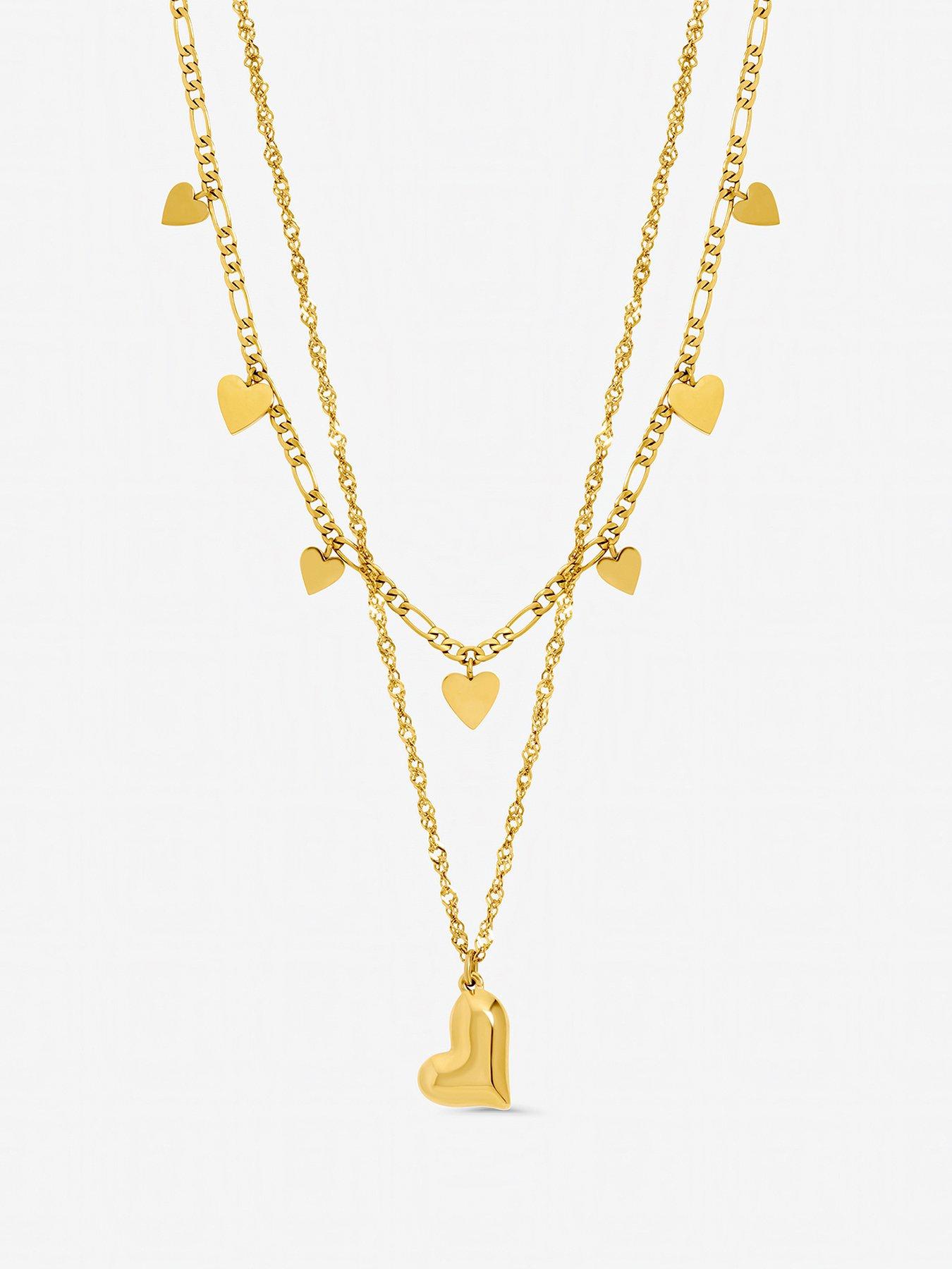Jon Richard Gold Plated Waterproof Heart Double Row Necklace