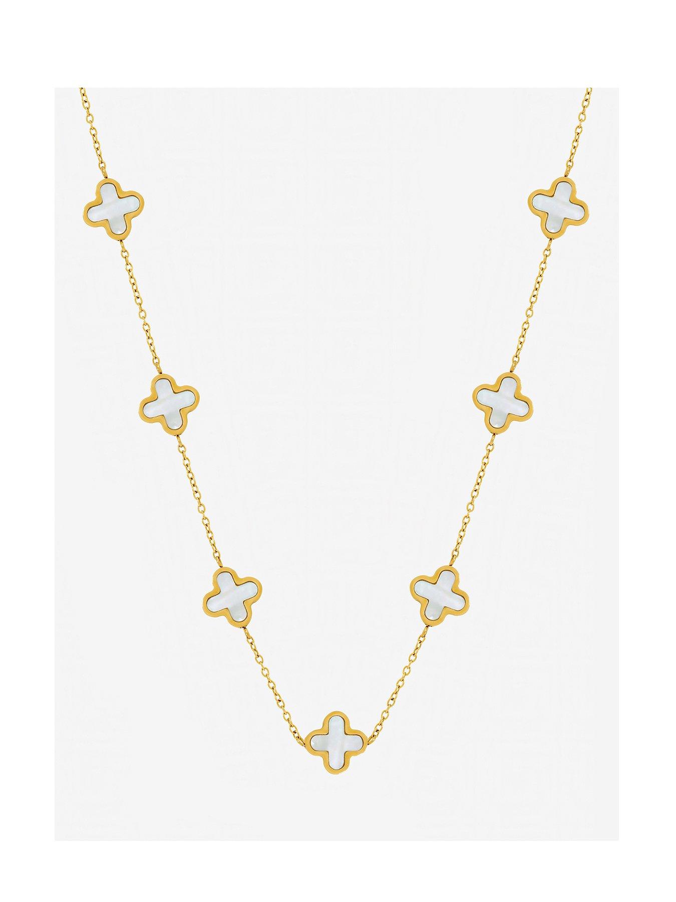 Jon Richard Gold Plated Waterproof Mother of Pearl Clover Station Necklace
