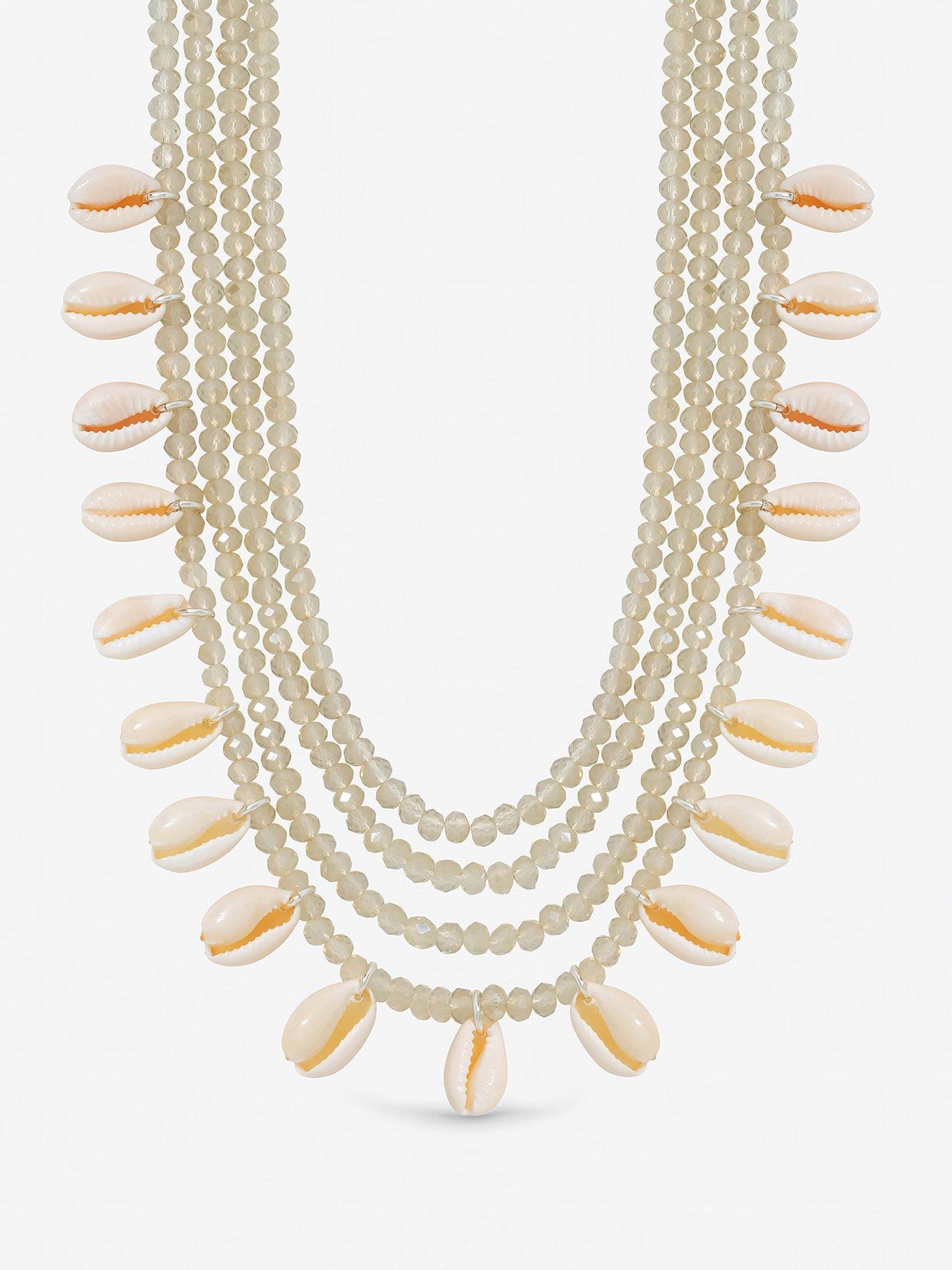 Mood Silver Plated Shell and Bead Multirow Necklace