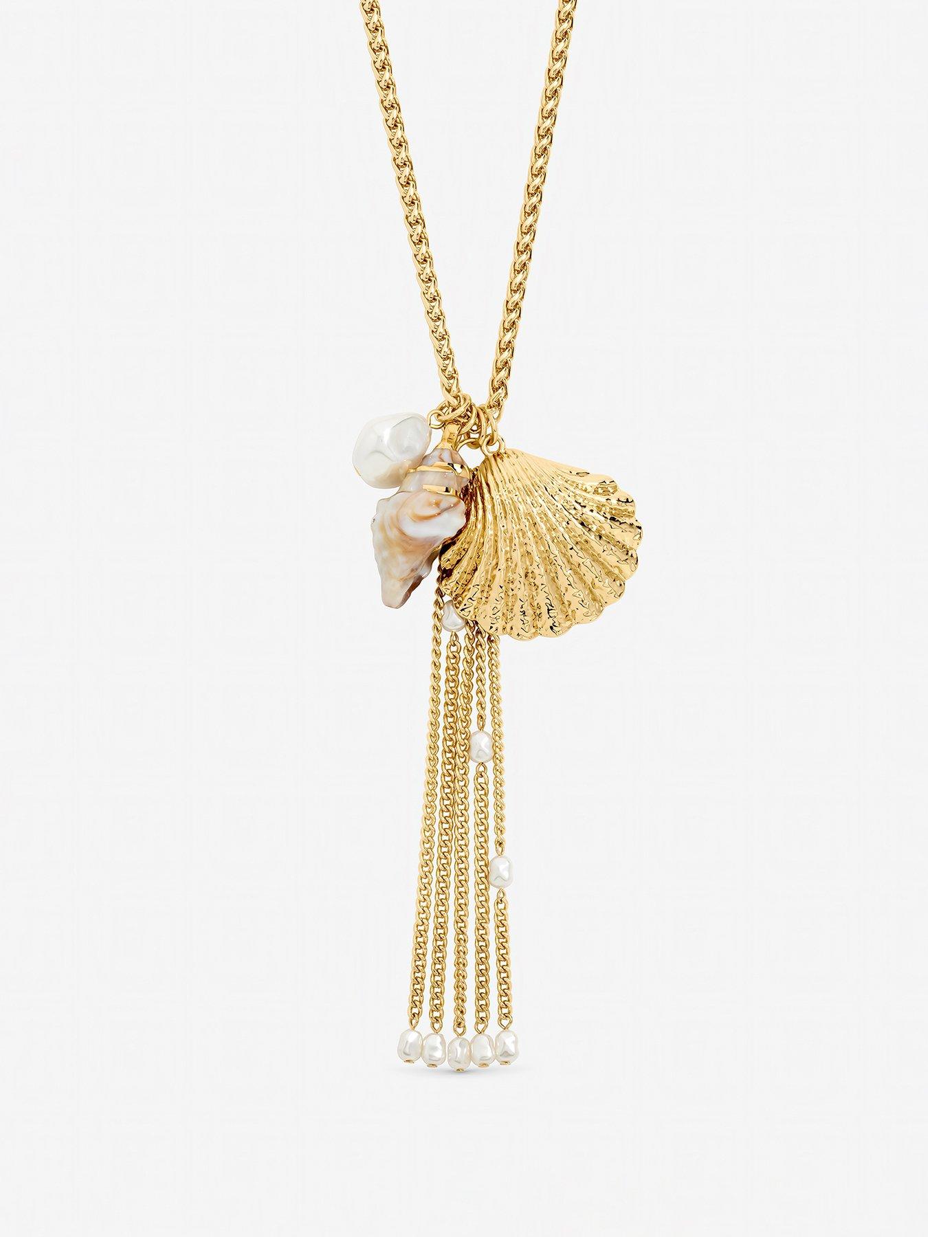 Mood Gold Plated Tassel and Shell Long Necklace