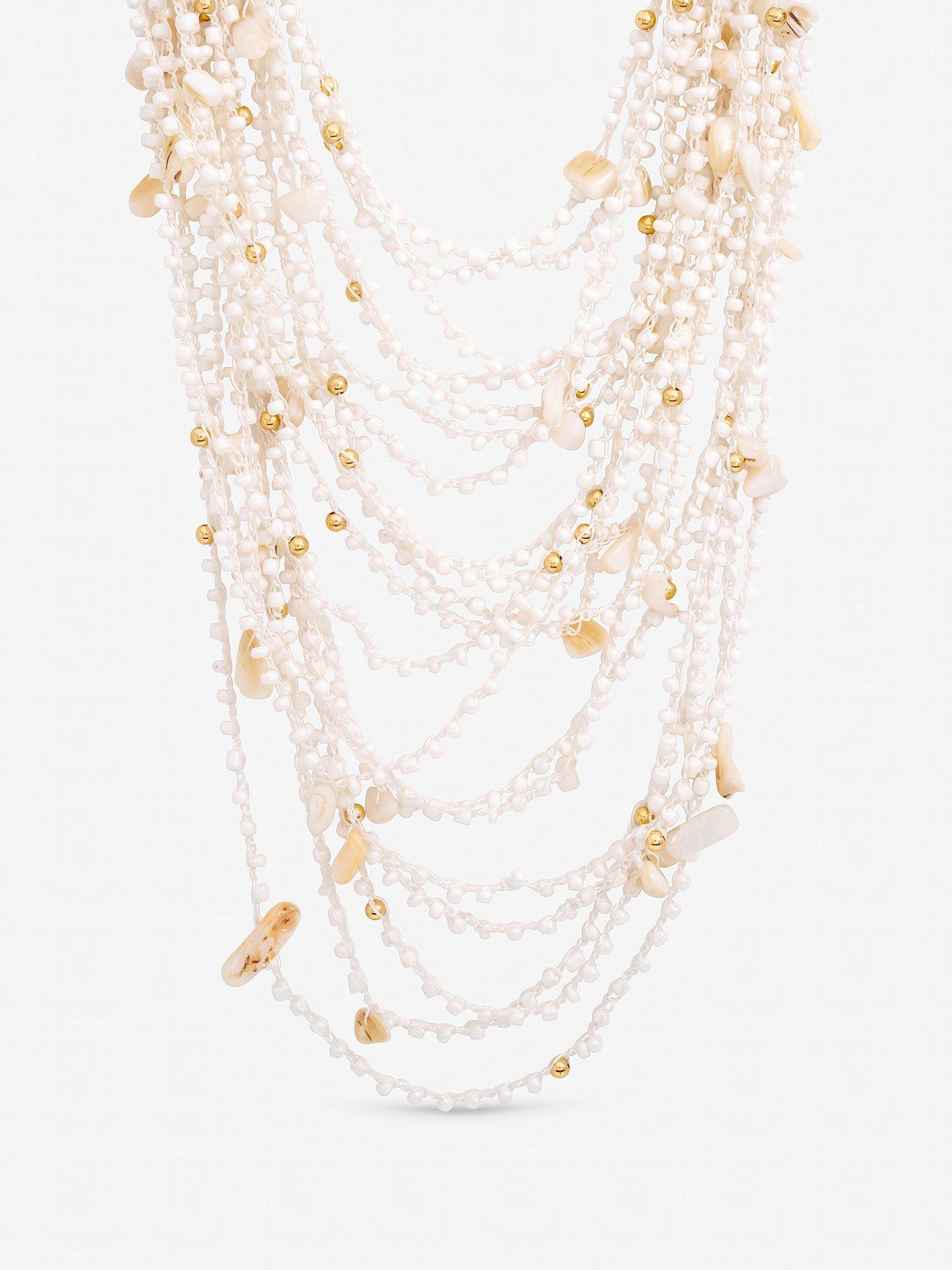 Mood Gold Plated Statement Multirow Beaded Necklace