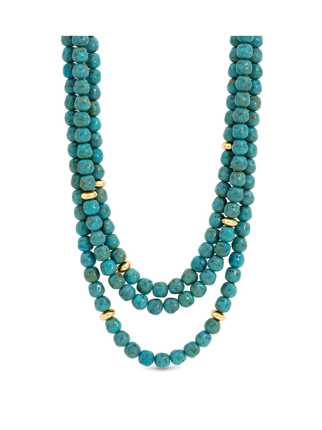 Mood Gold Plated and Turquoise Bead Statement Multirow Necklace