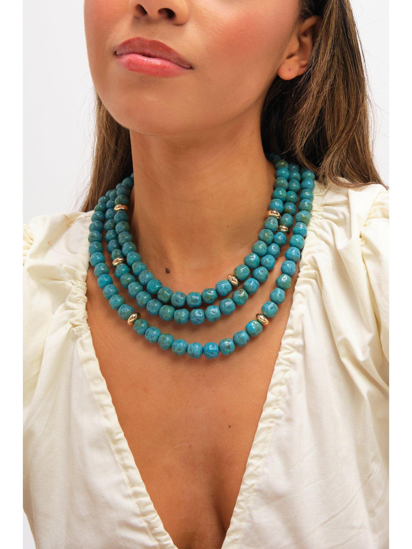 Image 2 of 3 of Mood Gold Plated and Turquoise Bead Statement Multirow Necklace