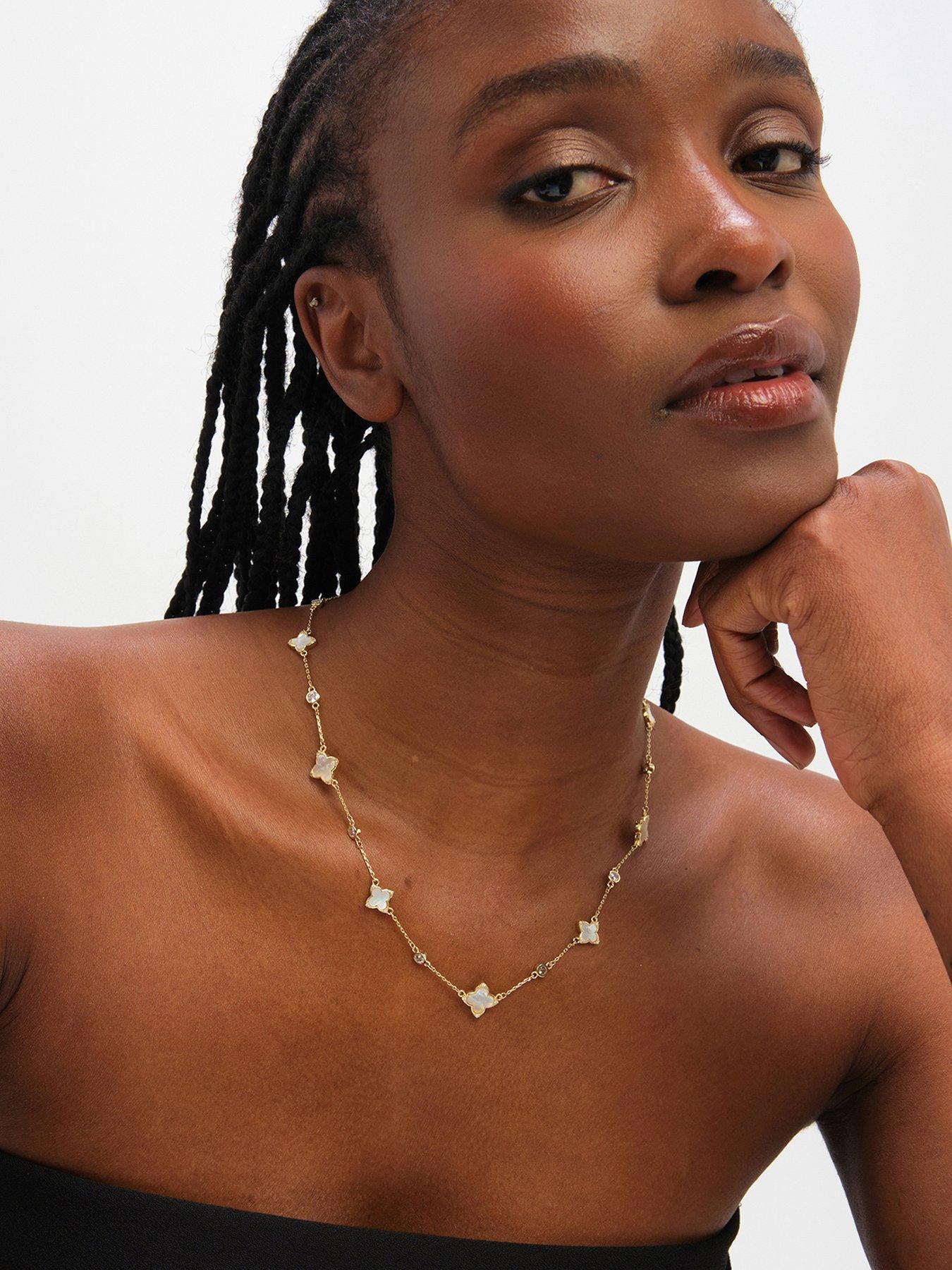 Jon Richard Jon Richard Gold Plated Mother of Pearl and Crystal Clover Necklace
