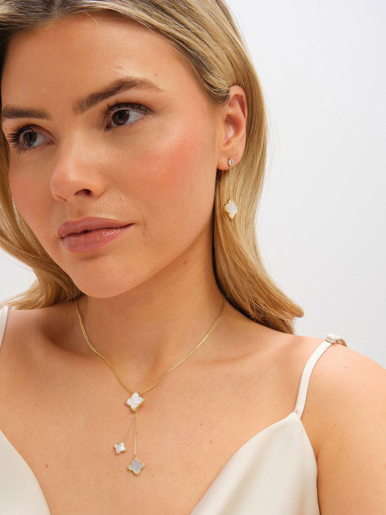 Jon Richard Gold Plated Mother of Pearl and Crystal Clover Y-Necklace