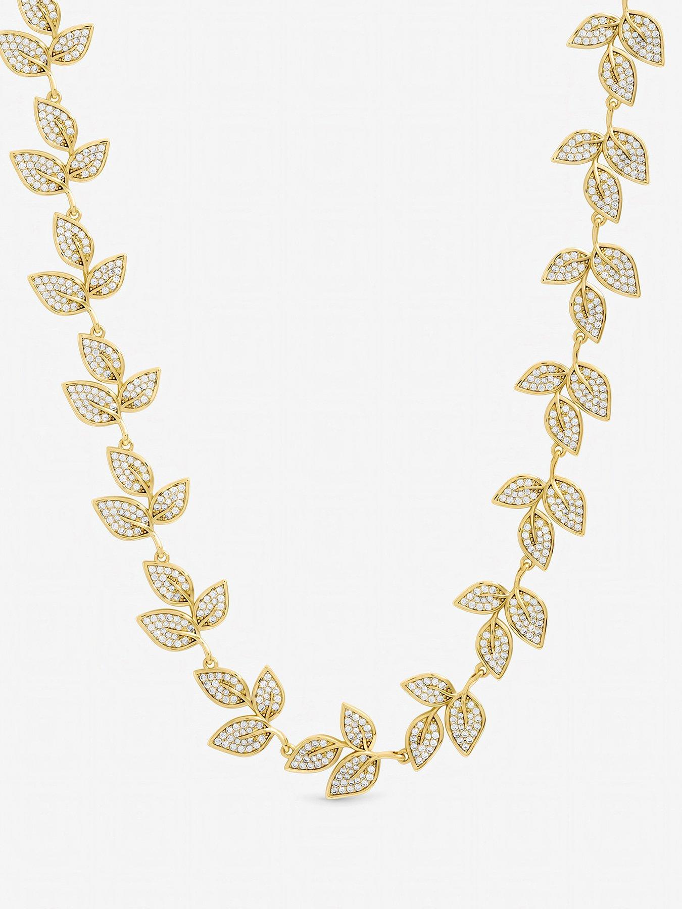 Jon Richard Gold Plated and Cubic Zirconia Leaf Necklace, Gold, Women