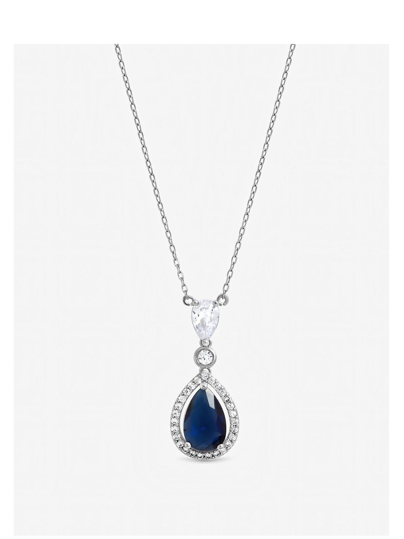 Jon Richard Rhodium Plated Cubic Zirconia Sapphire Pendant Necklace