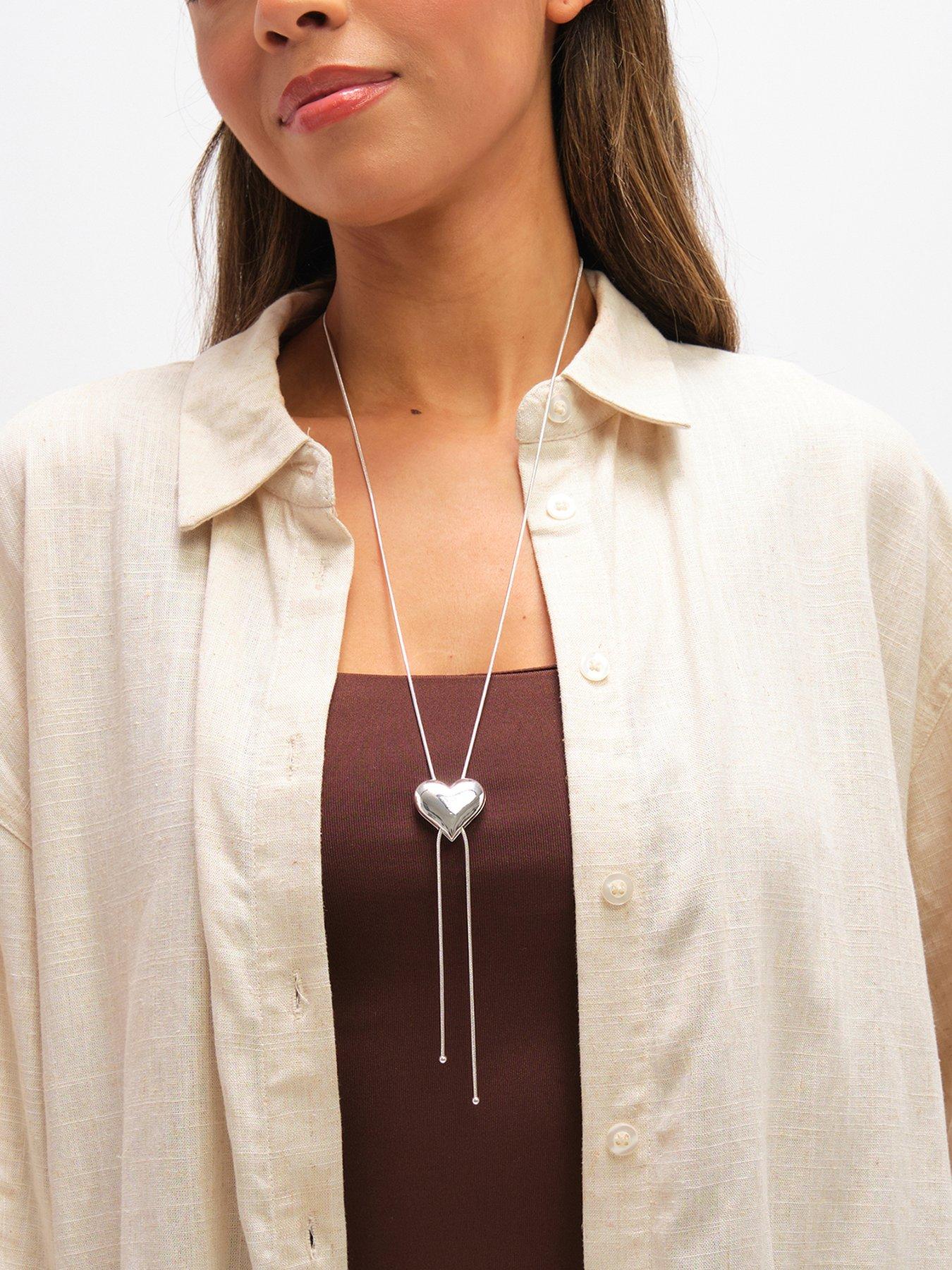 Mood Silver Plated Polished Heart Slider Necklace