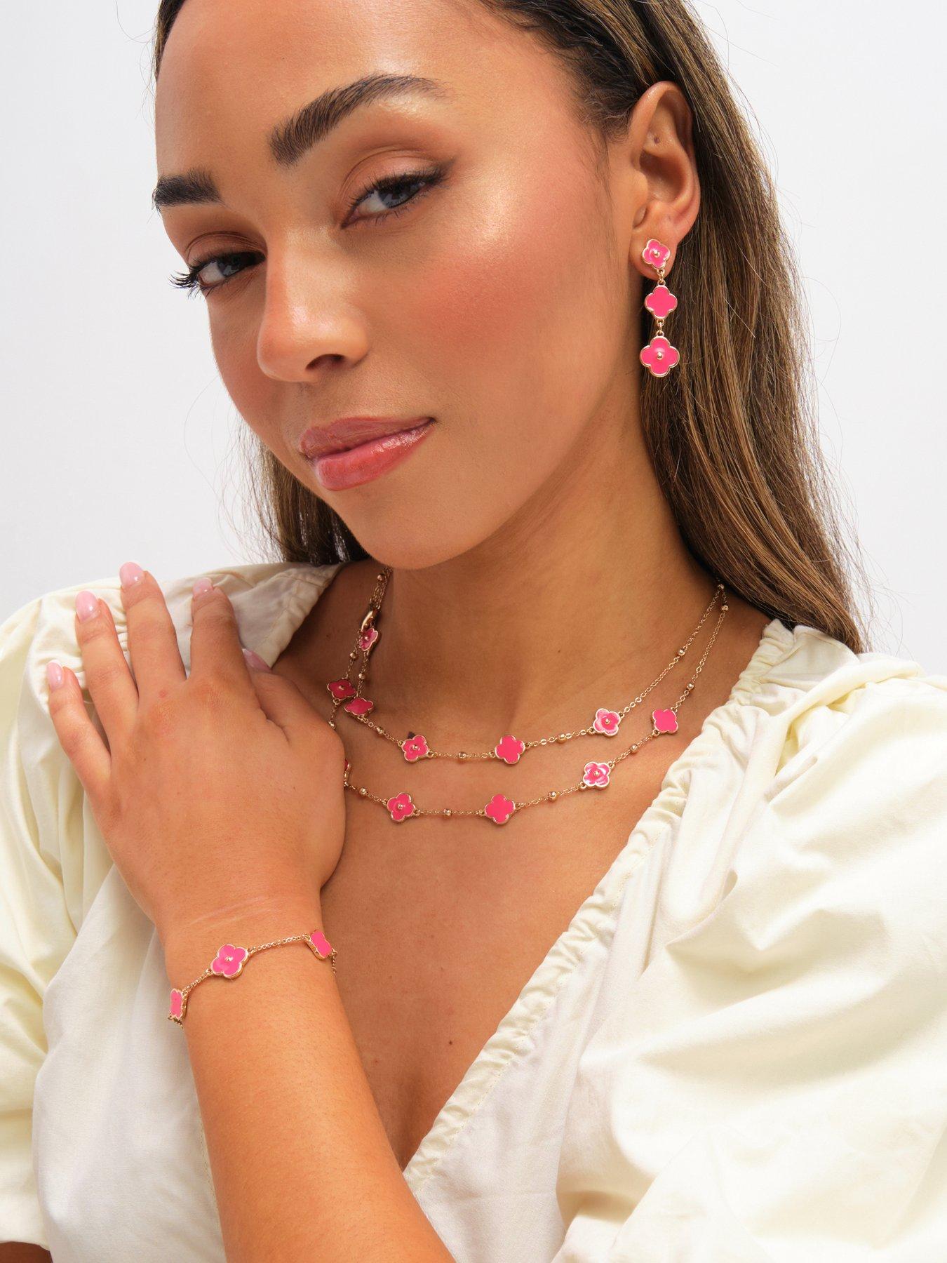 Image 3 of 3 of Mood Gold Plated and Coral Clover Double Row Necklace