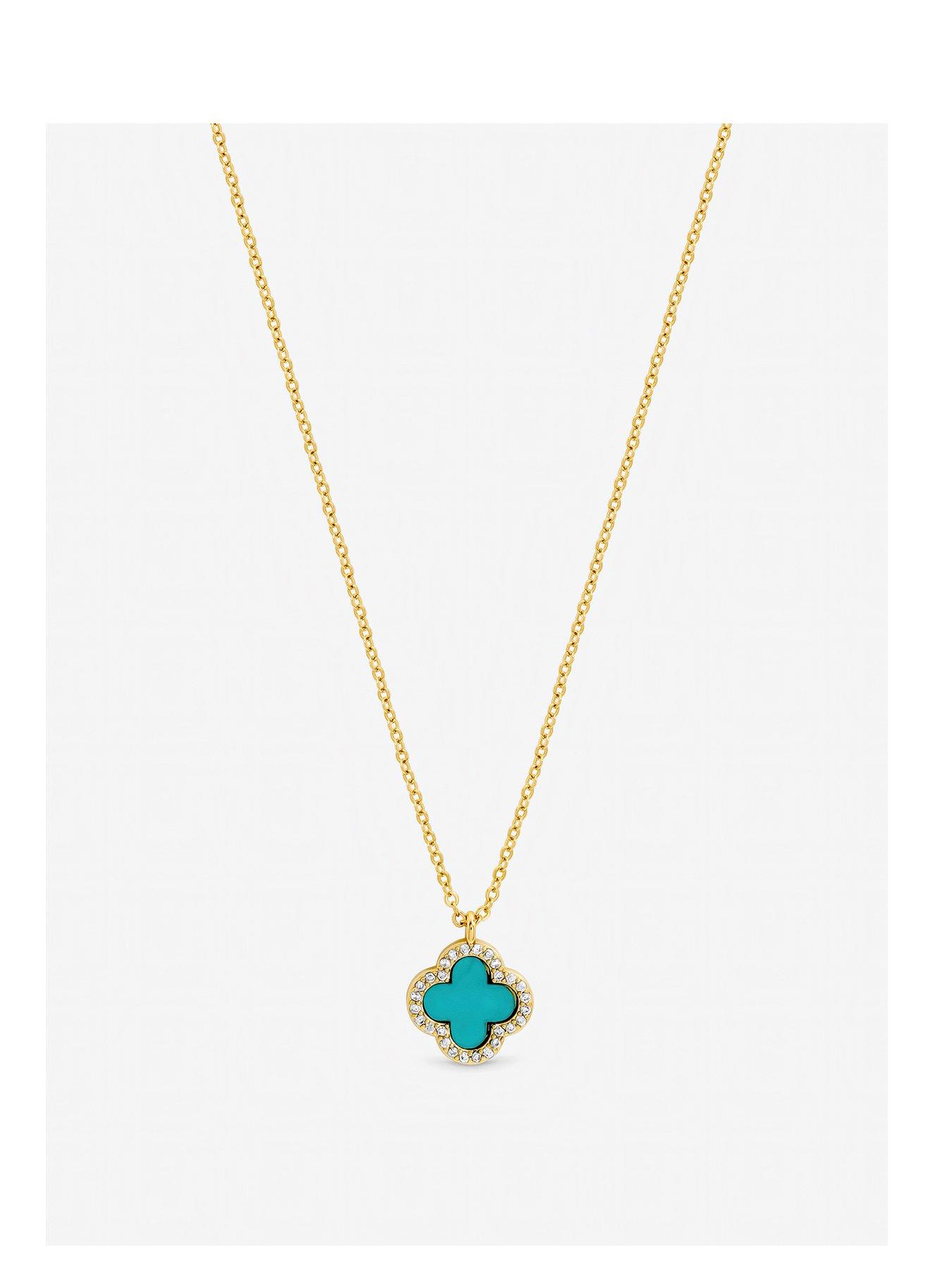 Jon Richard Gold Plated and Turquoise Clover Pendant Necklace