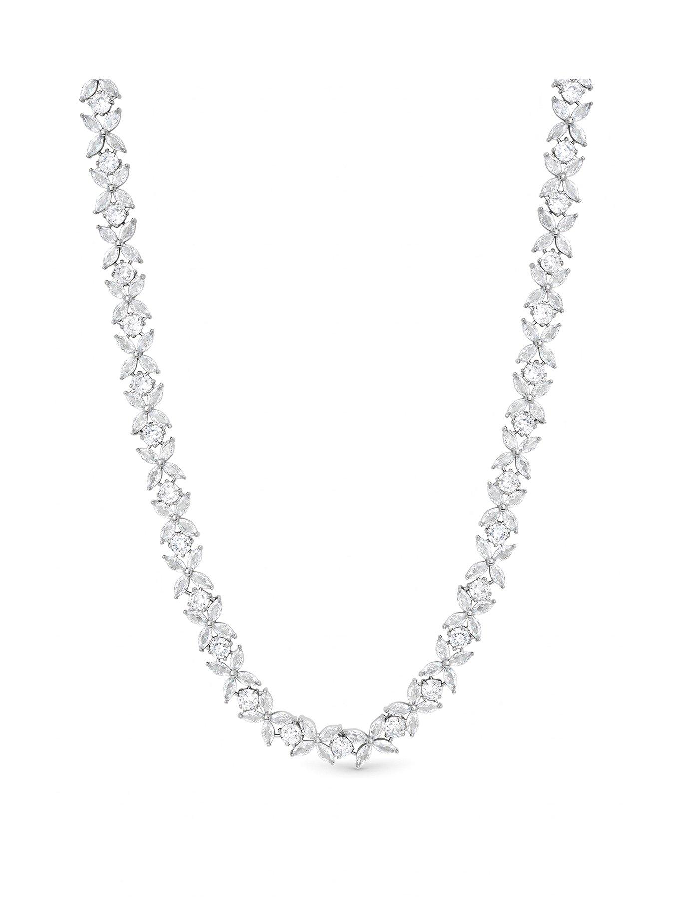 Jon Richard Rhodium Plated Cubic Zirconia Floral Necklace
