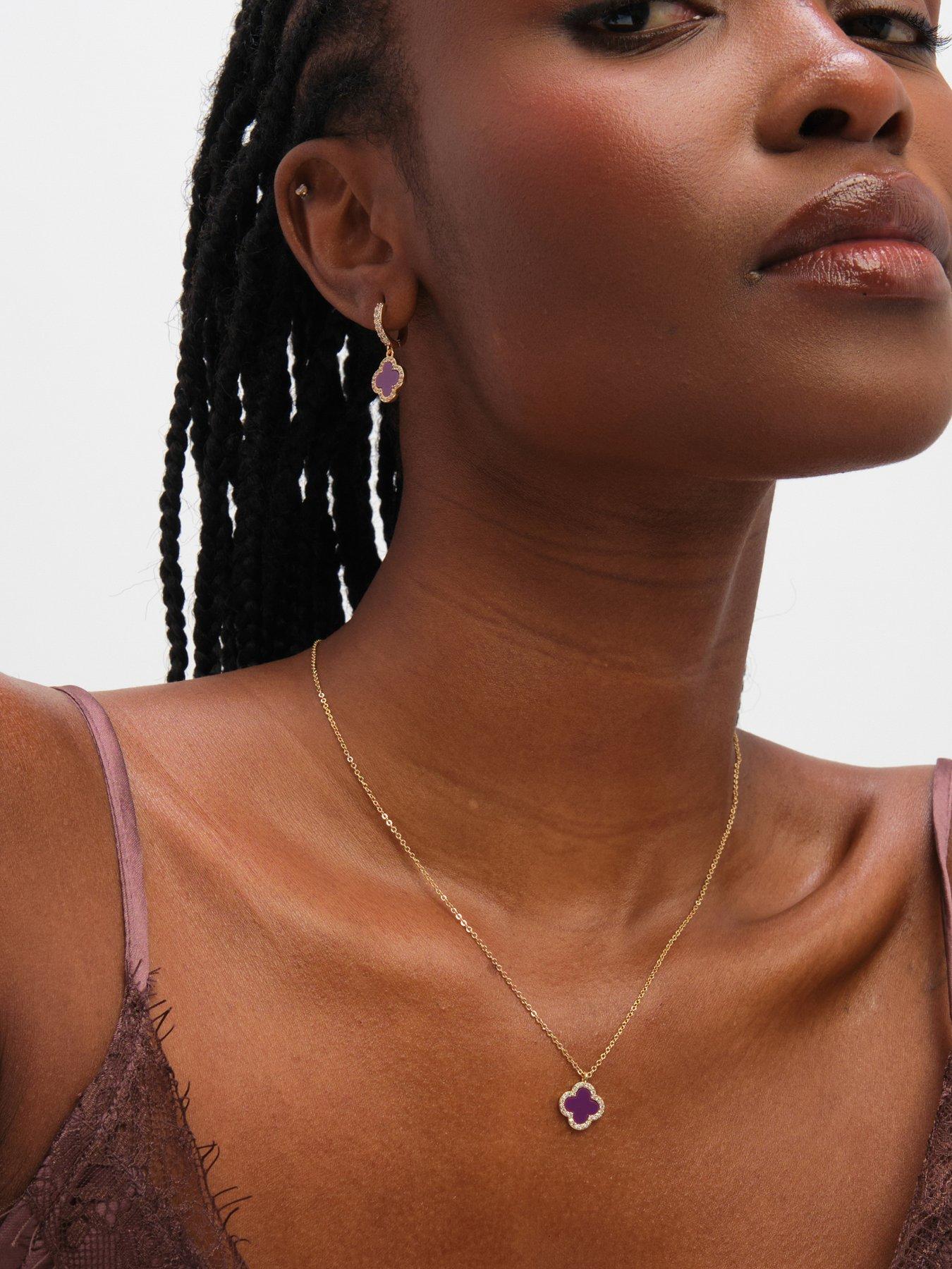 Jon Richard Gold Plated And Purple Clover Pendant Necklace