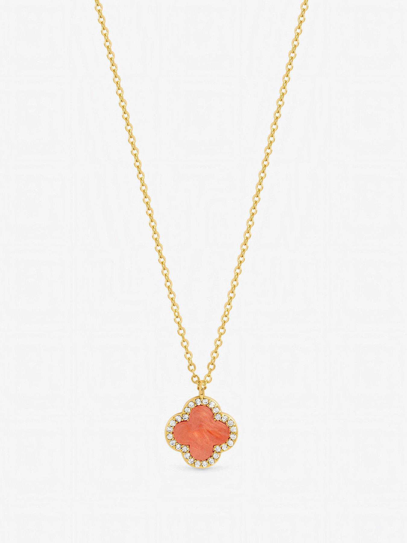 Jon Richard Gold Plated and Coral Clover Pendant Necklace