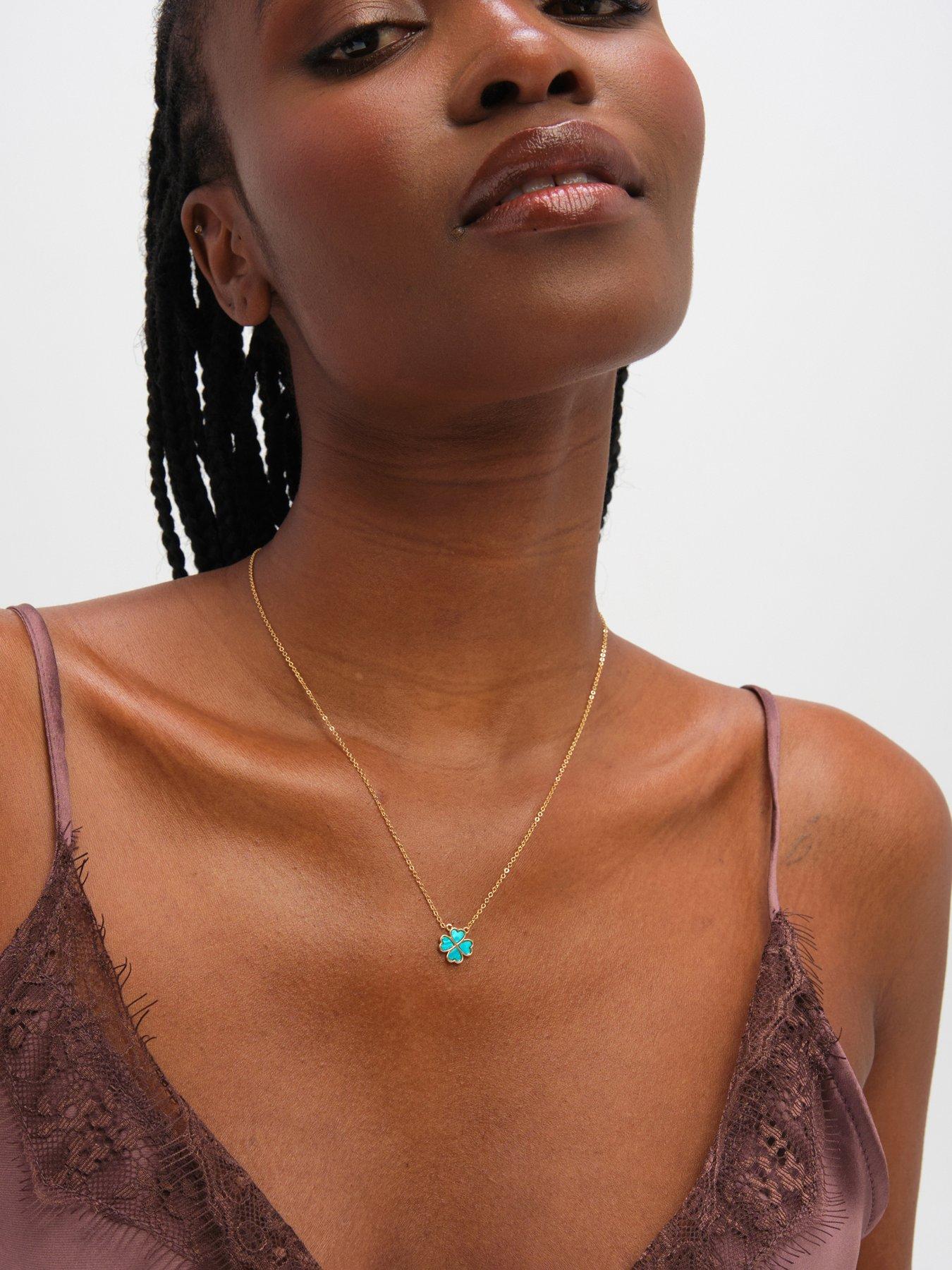 Jon Richard Gold Plated and Turquoise Heart Clover Pendant Necklace