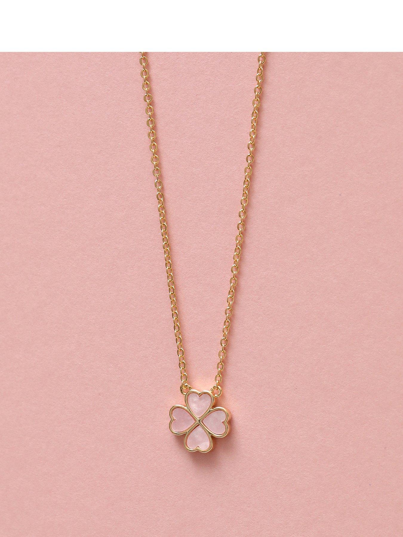 Jon Richard Gold Plated and Pink Clover Heart Pendant Necklace