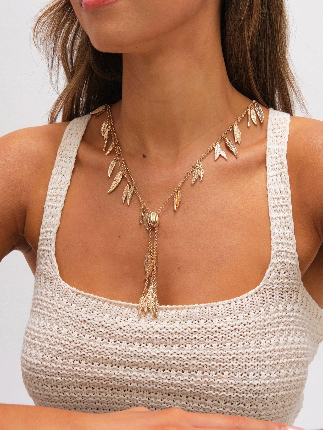 Mood Gold Plated Leaf Y Necklace