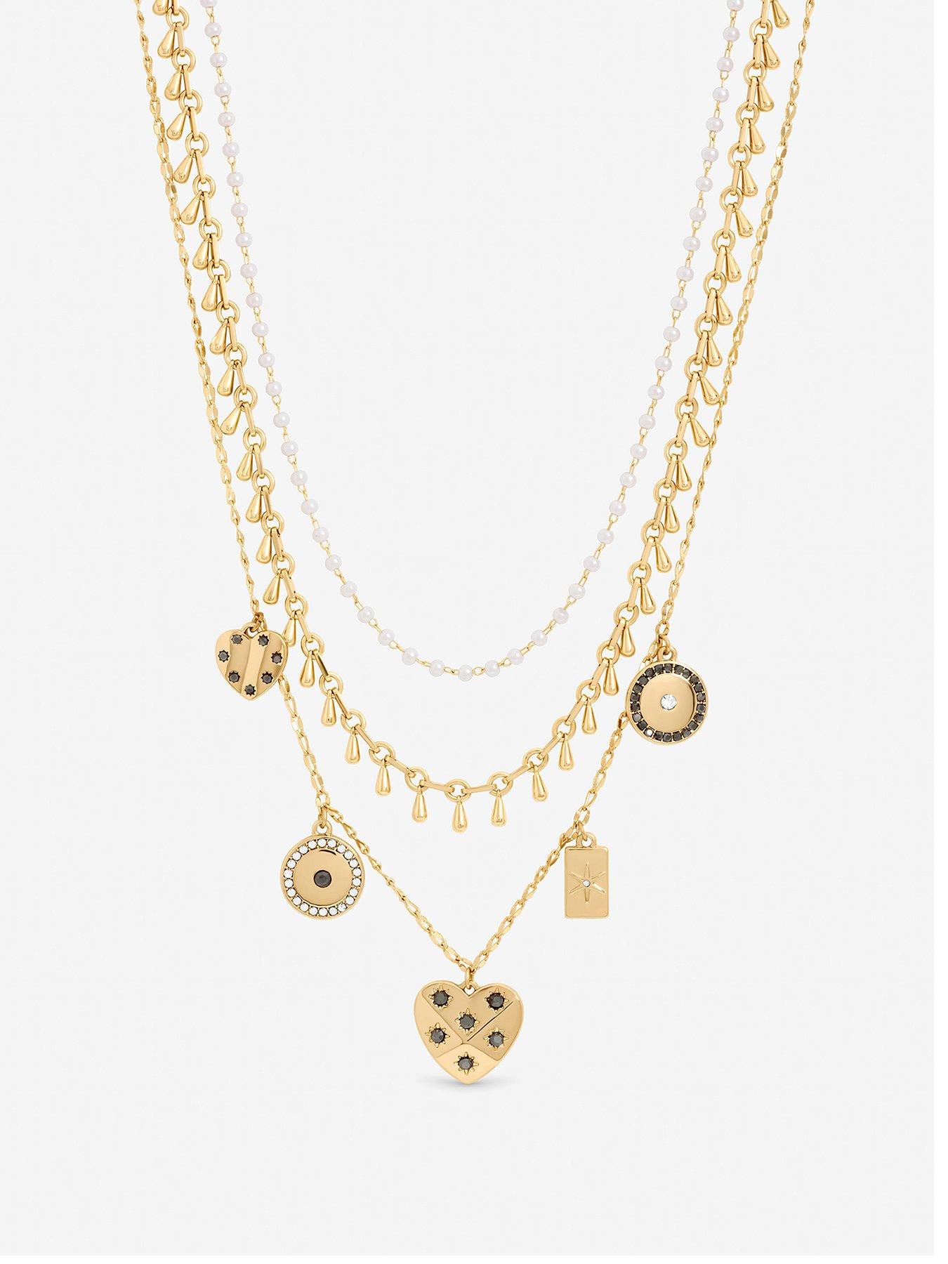 Mood Gold Plated Celestial Charm Multirow Necklace
