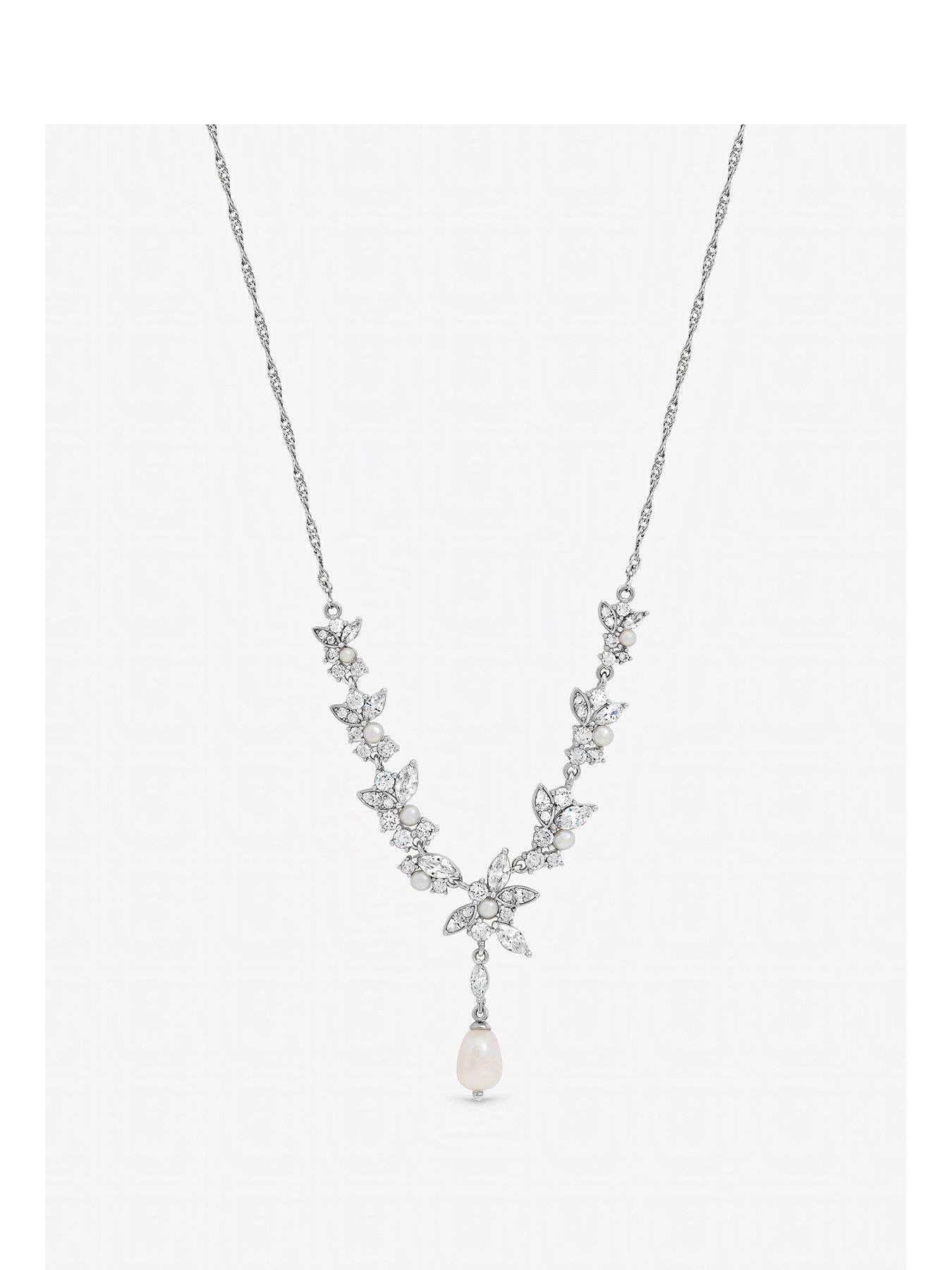 Jon Richard Rhodium Plated Crystal and Freshweater Pearl Y-Drop Necklace