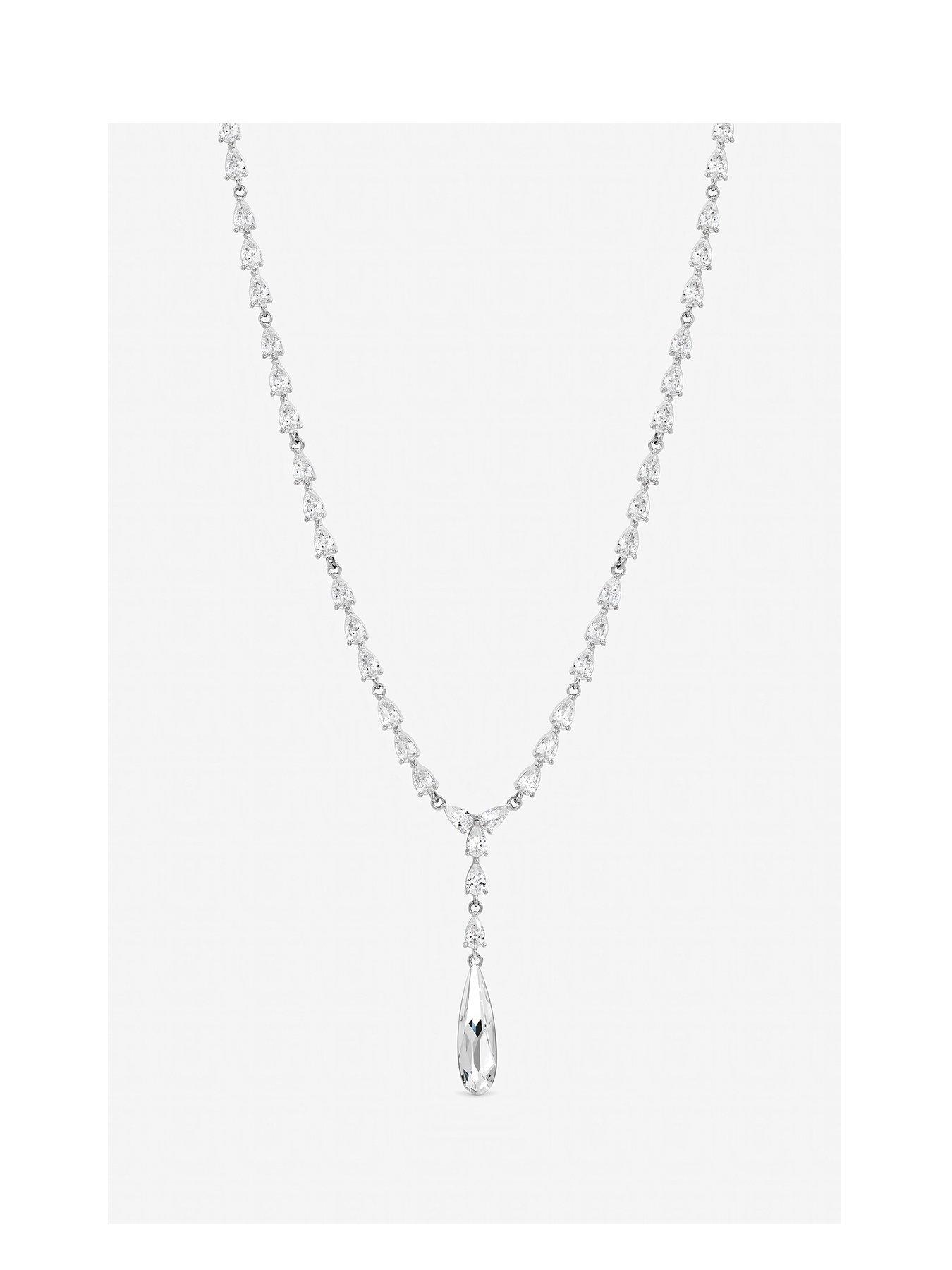 Jon Richard Jon Richard Rhodium Plated Linear Pear Drop Y-Necklace