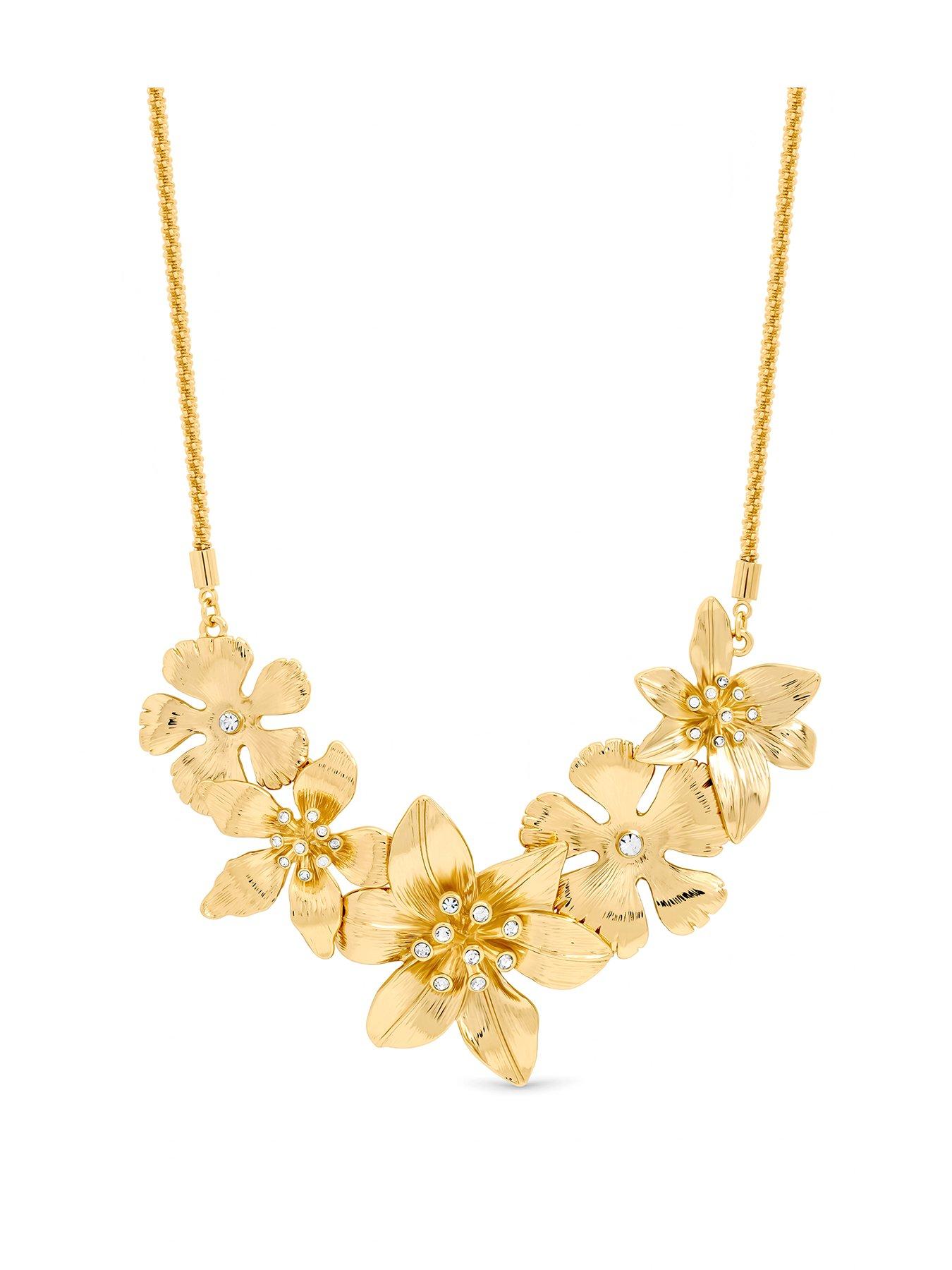 Mood Gold Polished Statement Floral Necklace