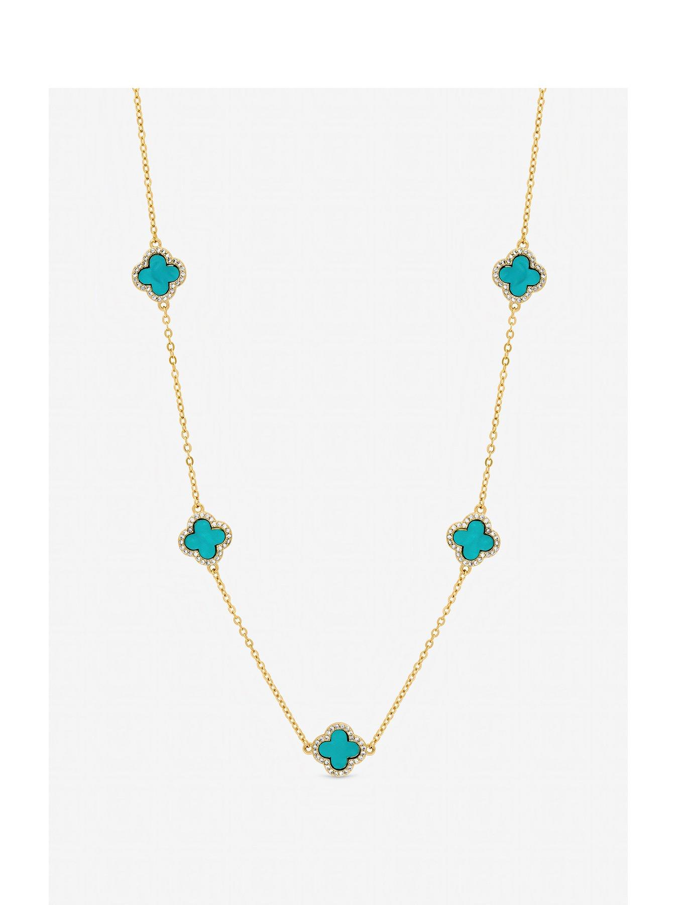 Jon Richard Gold Plated and Turquoise Station Clover Necklace