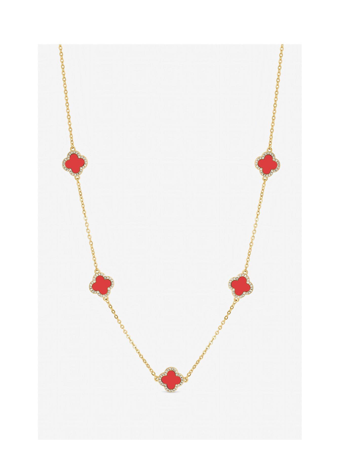 Jon Richard Gold Plated and Coral Long Station Clover Necklace
