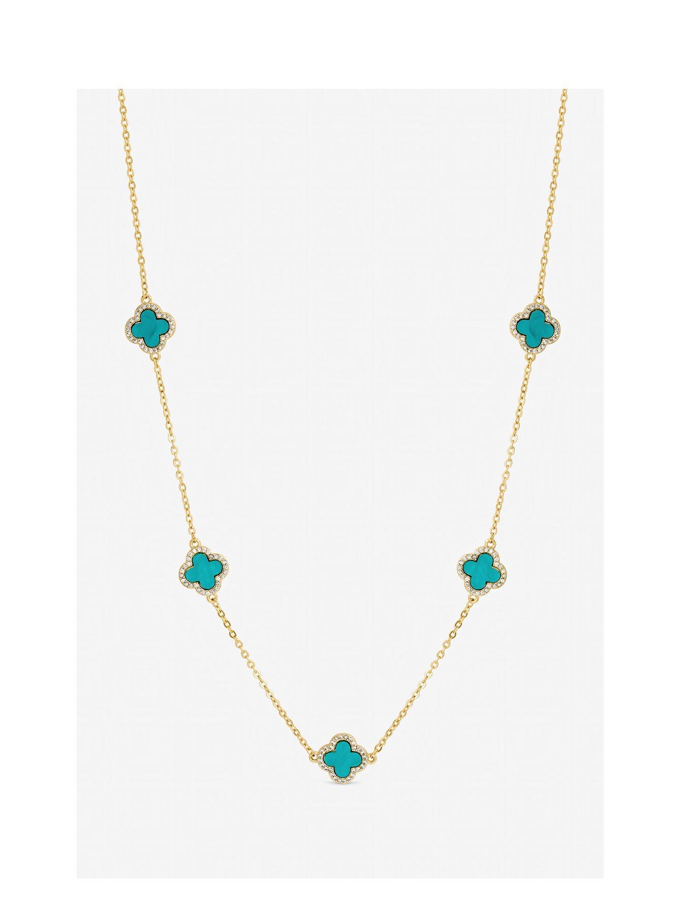 Jon Richard Gold Plated and Turquoise Long Station Clover Necklace