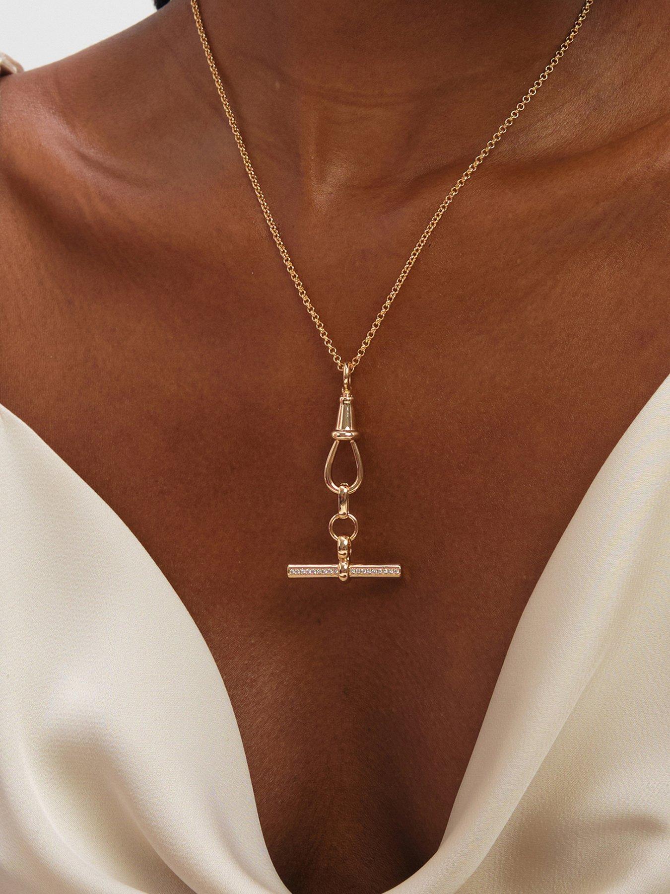 Jon Richard Gold Plated Pave T Bar Necklace
