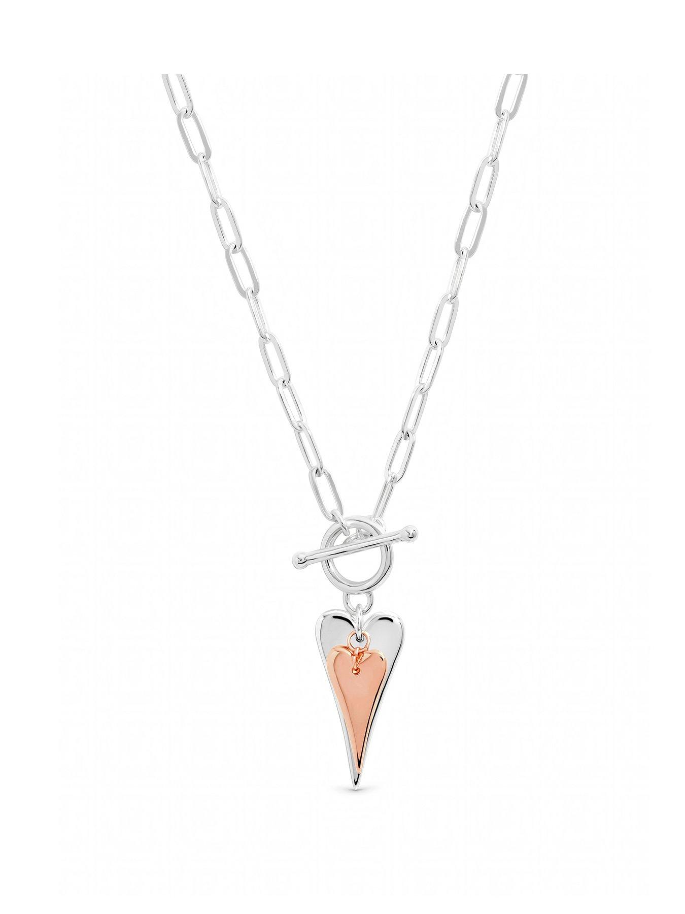 Inicio Two Tone T-Bar Heart Necklace - Gift Pouch