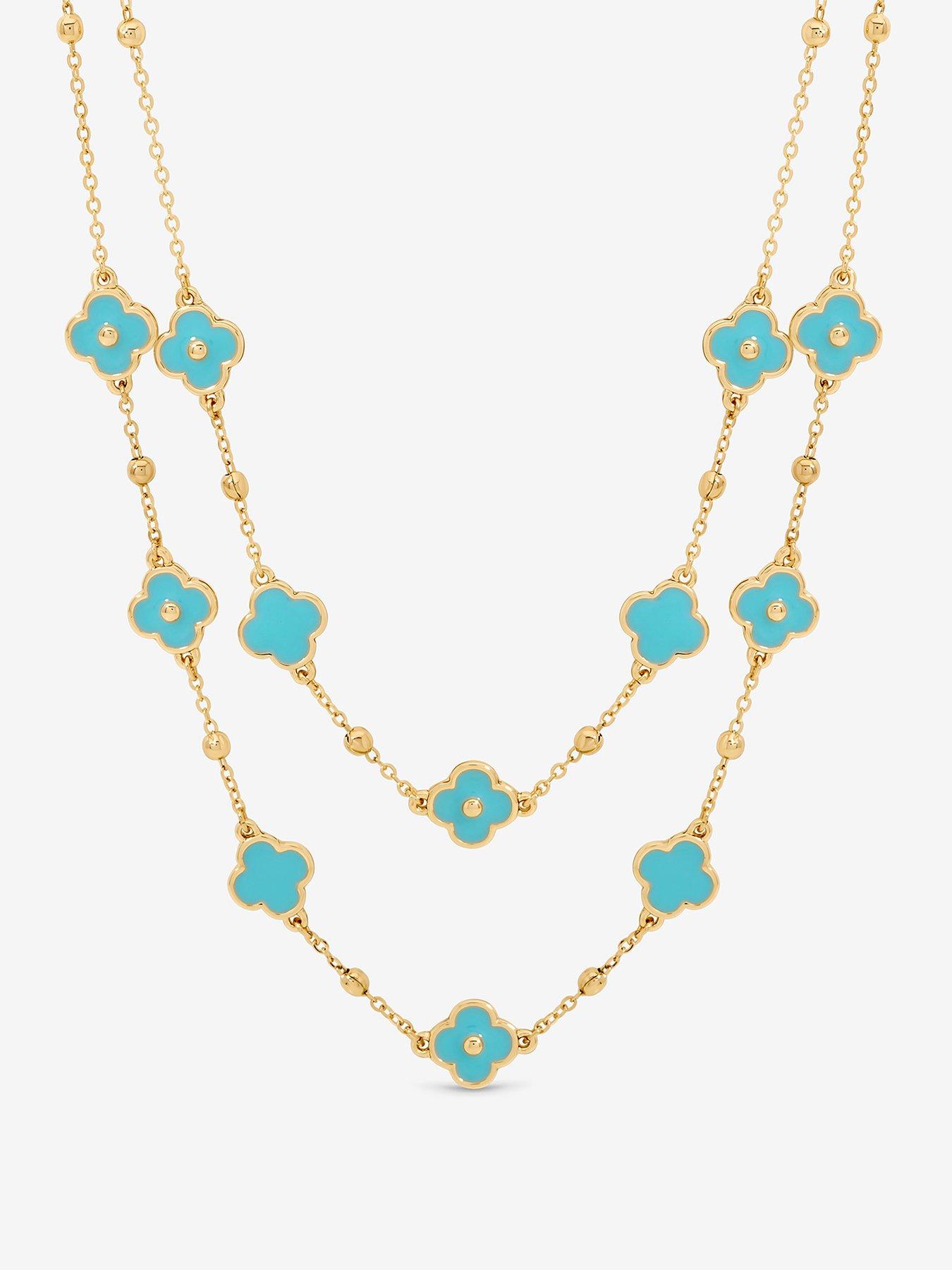 Mood Gold Plated and Turquoise Clover Double Row Necklace