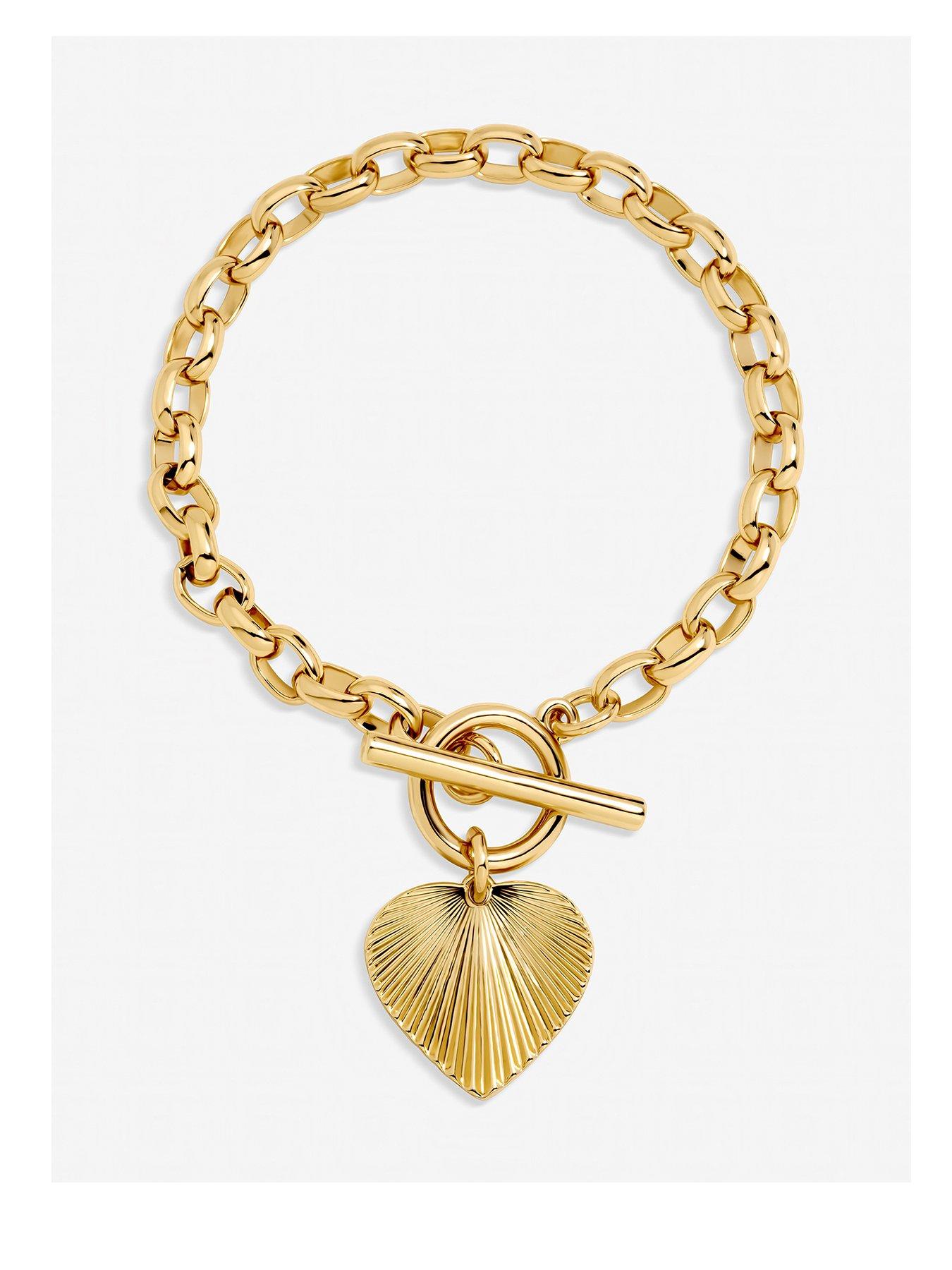Inicio Inicio Gold Plated Diamond Cut Heart T-Bar Bracelet - Gift Pouch