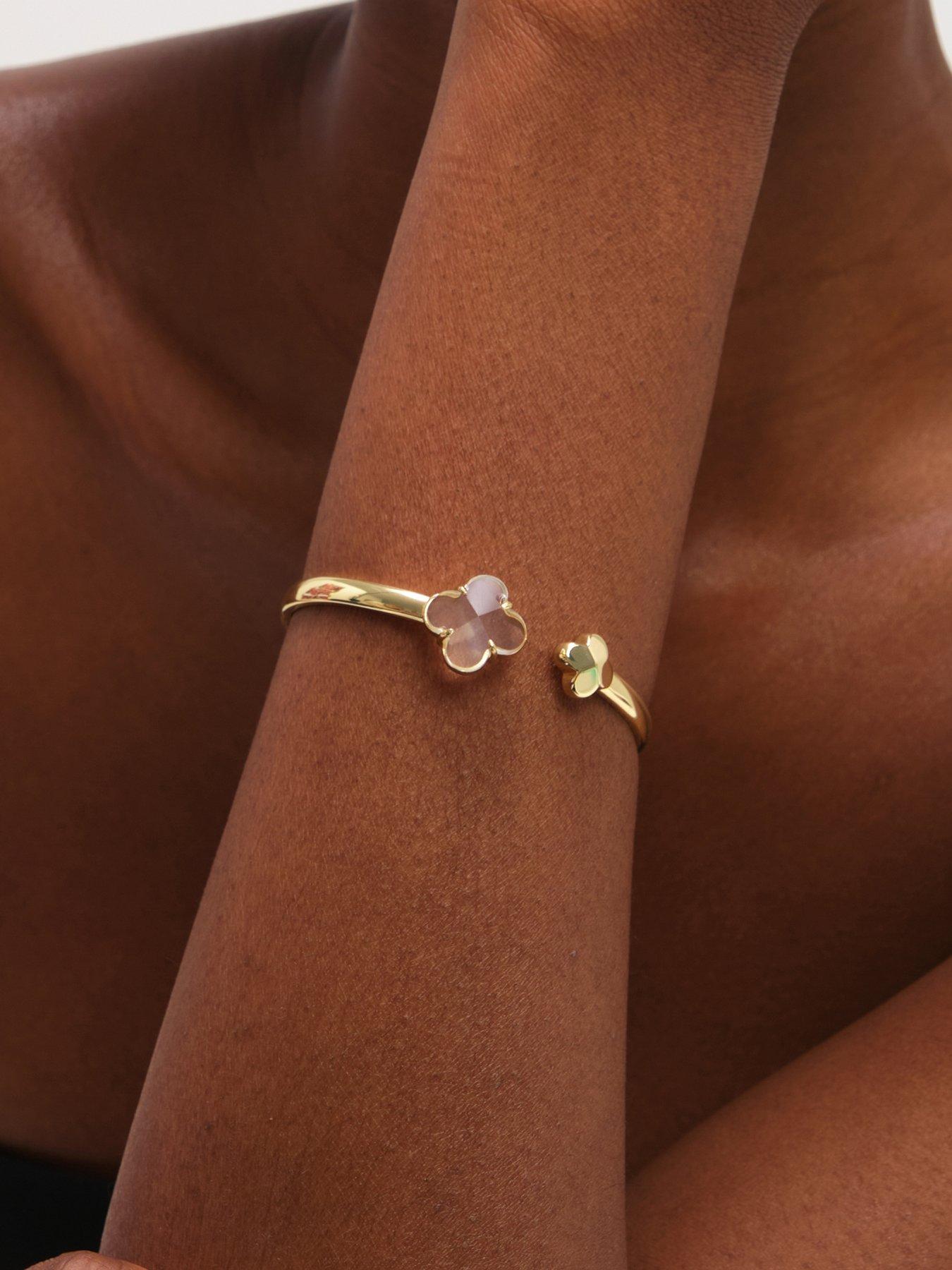 Jon Richard Gold Polished and Crystal Clover Bangle