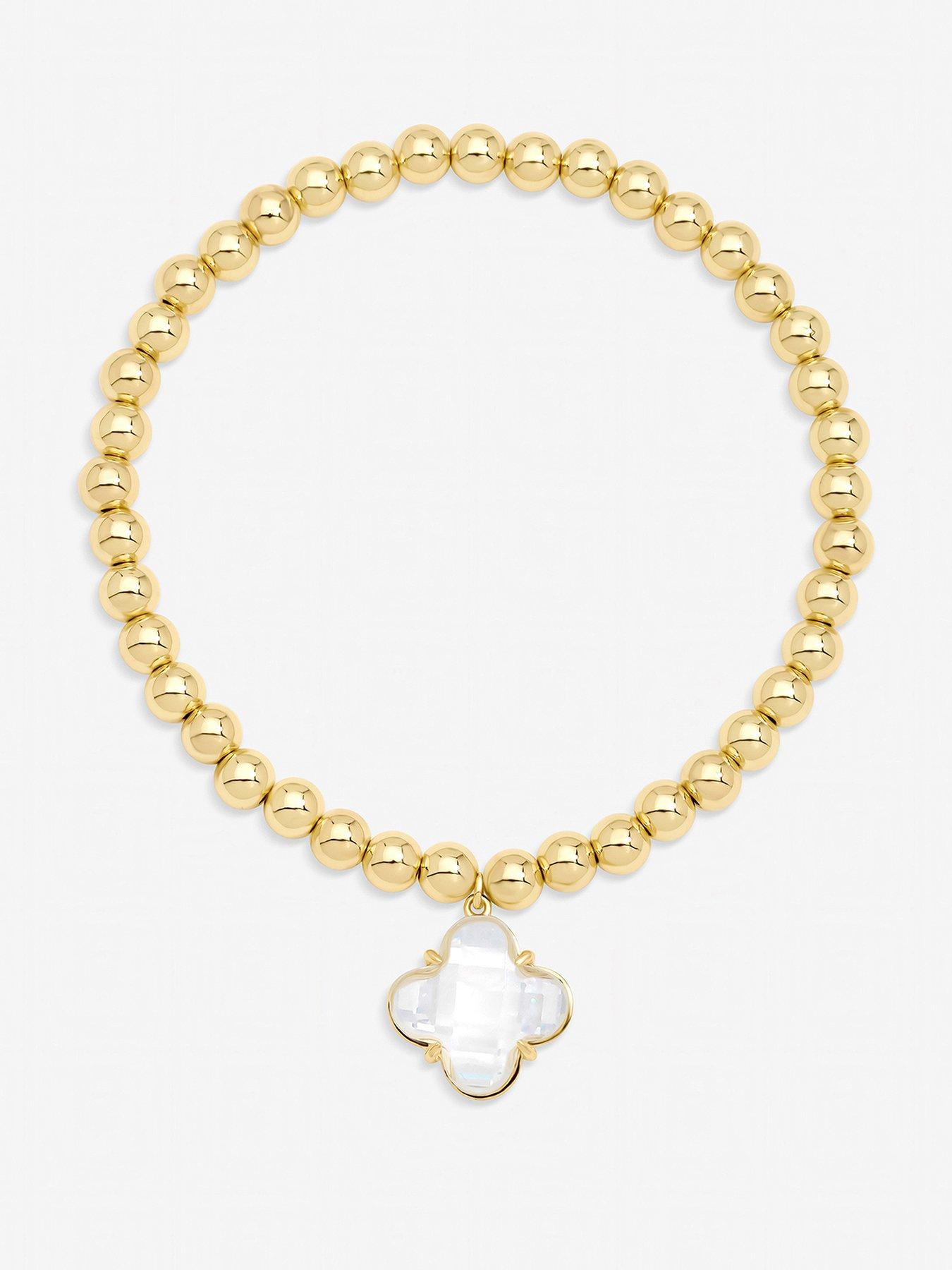 Image 1 of 1 of Jon Richard Gold Polished and Crystal Clover Stretch Bracelet
