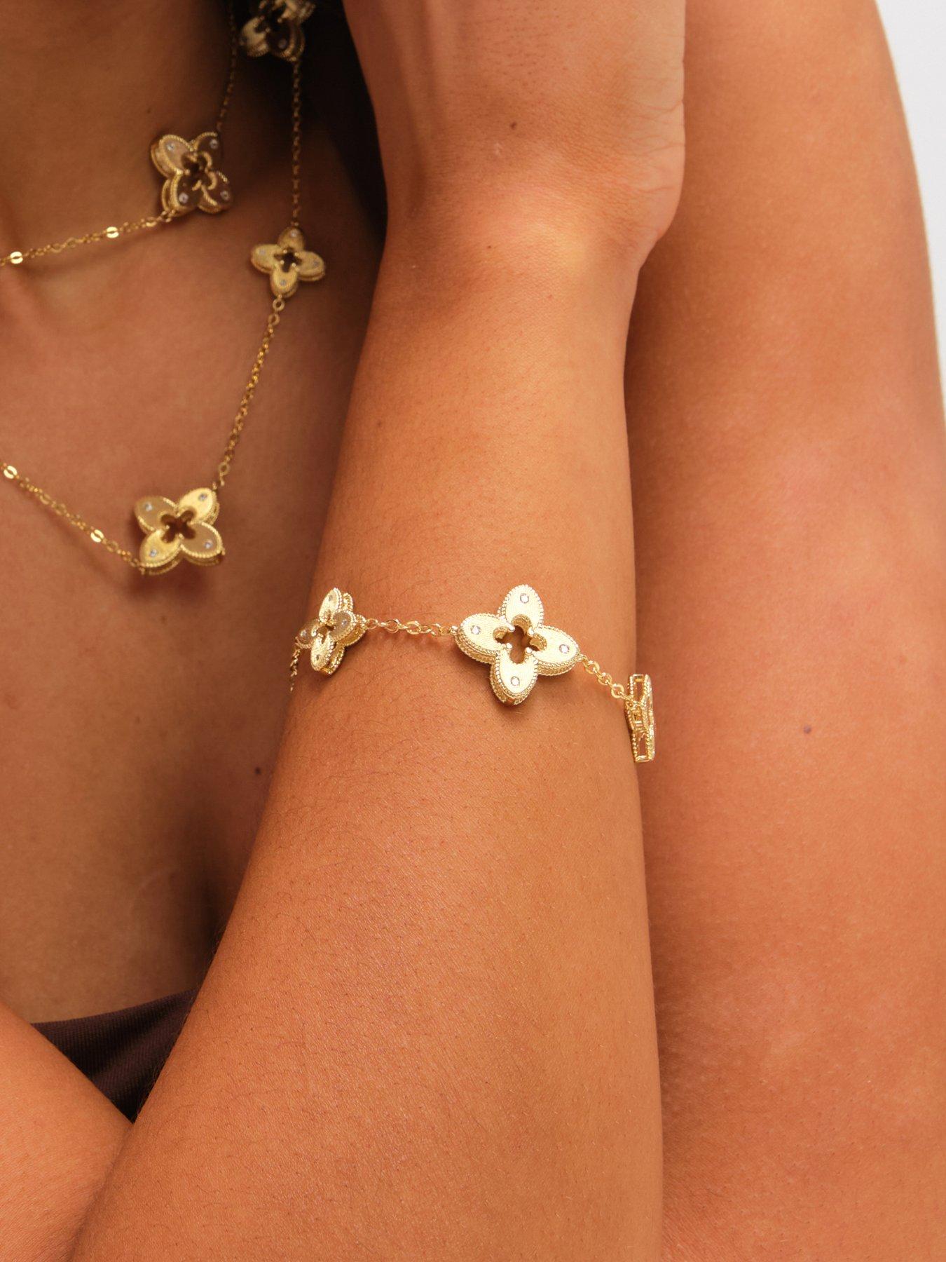 Image 1 of 3 of Jon Richard Gold Plated Textured Crystal Clover Bracelet