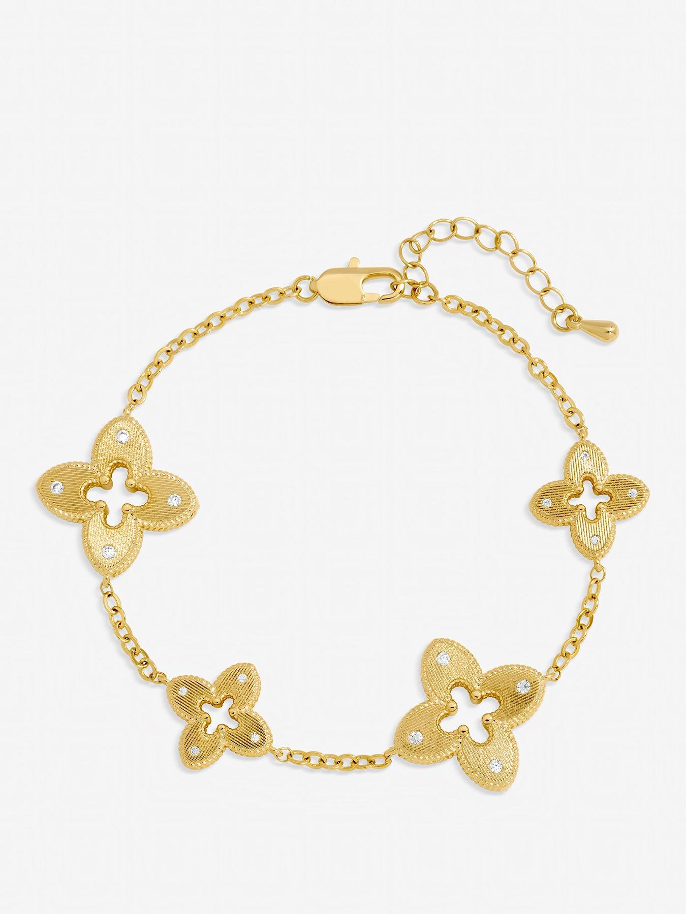 Image 2 of 3 of Jon Richard Gold Plated Textured Crystal Clover Bracelet