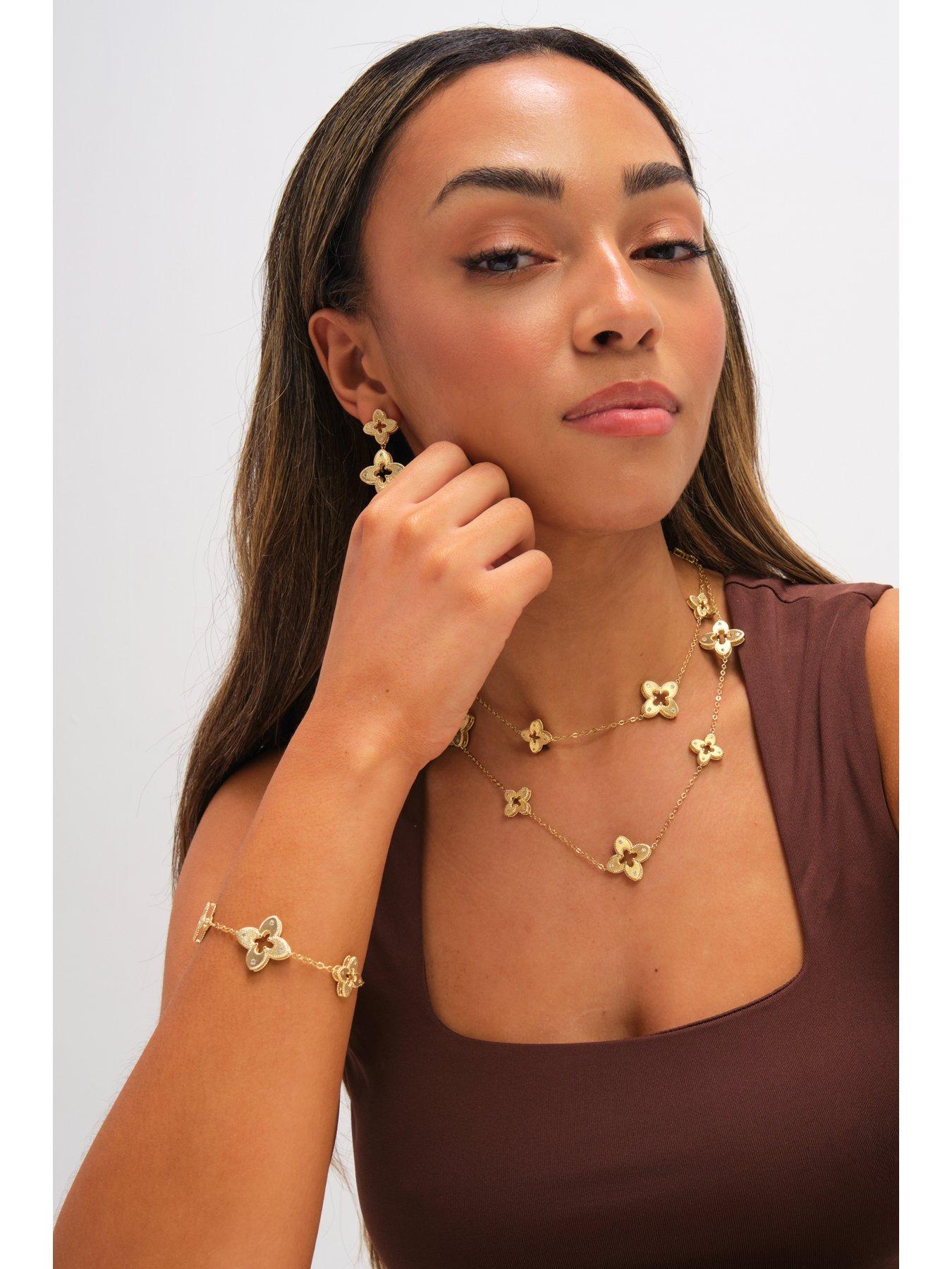 Image 3 of 3 of Jon Richard Gold Plated Textured Crystal Clover Bracelet