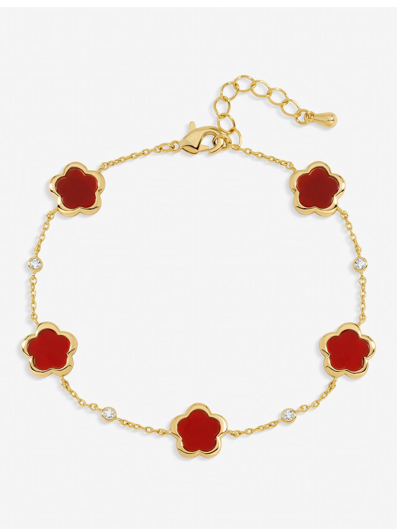 Inicio Inicio Gold Plated and Cherry Red Flower Station Bracelet - Gift Pouch