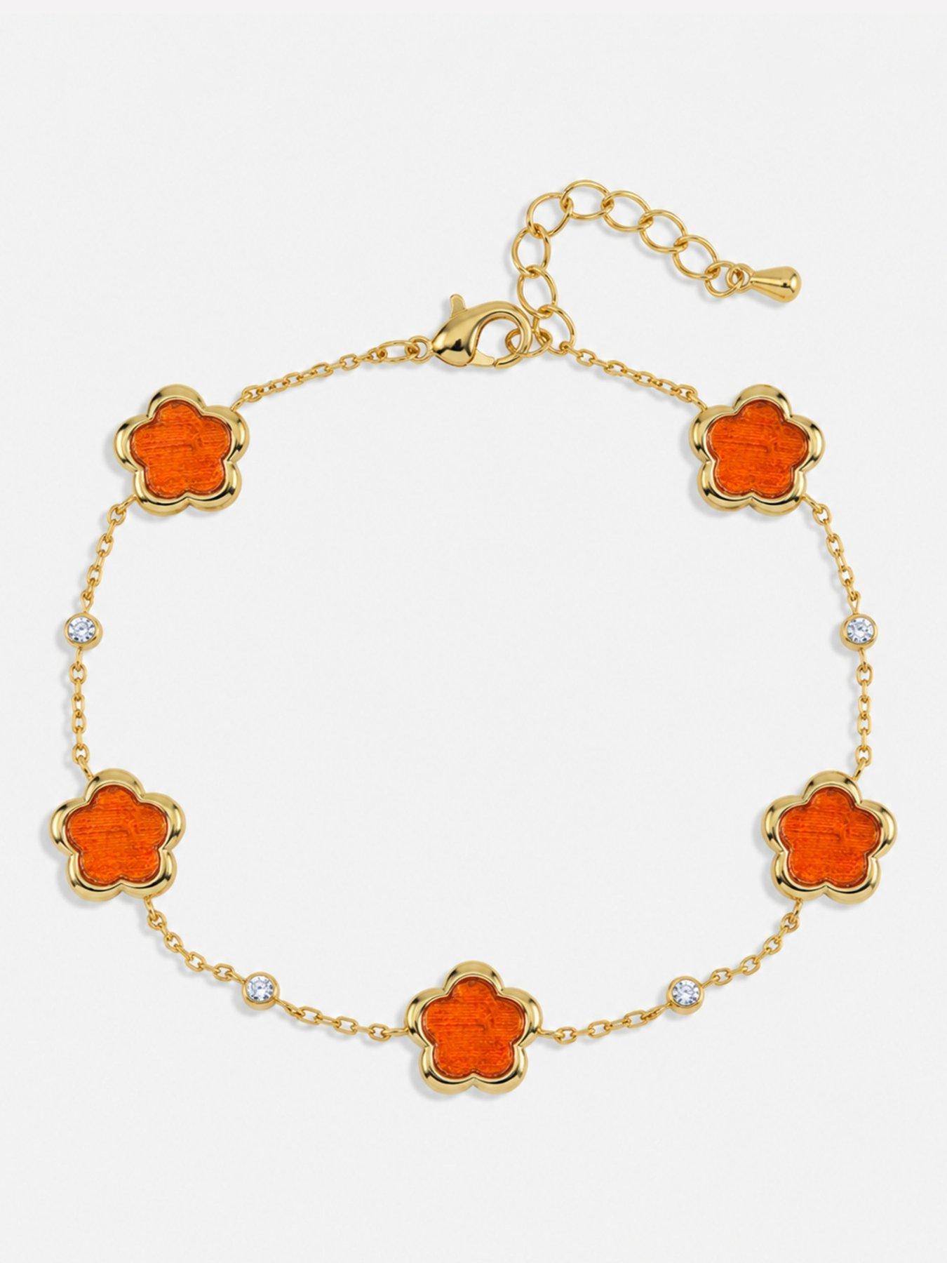 Image 1 of 2 of Inicio Gold Plated and Cherry Red Flower Station Bracelet - Gift Pouch