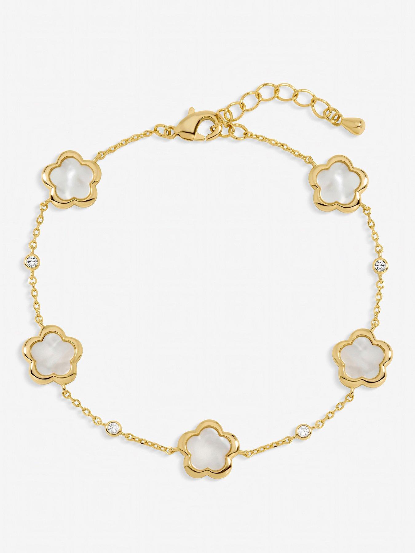 Inicio Gold Plated and Mother of Pearl Flower Station Bracelet - Gift Pouch