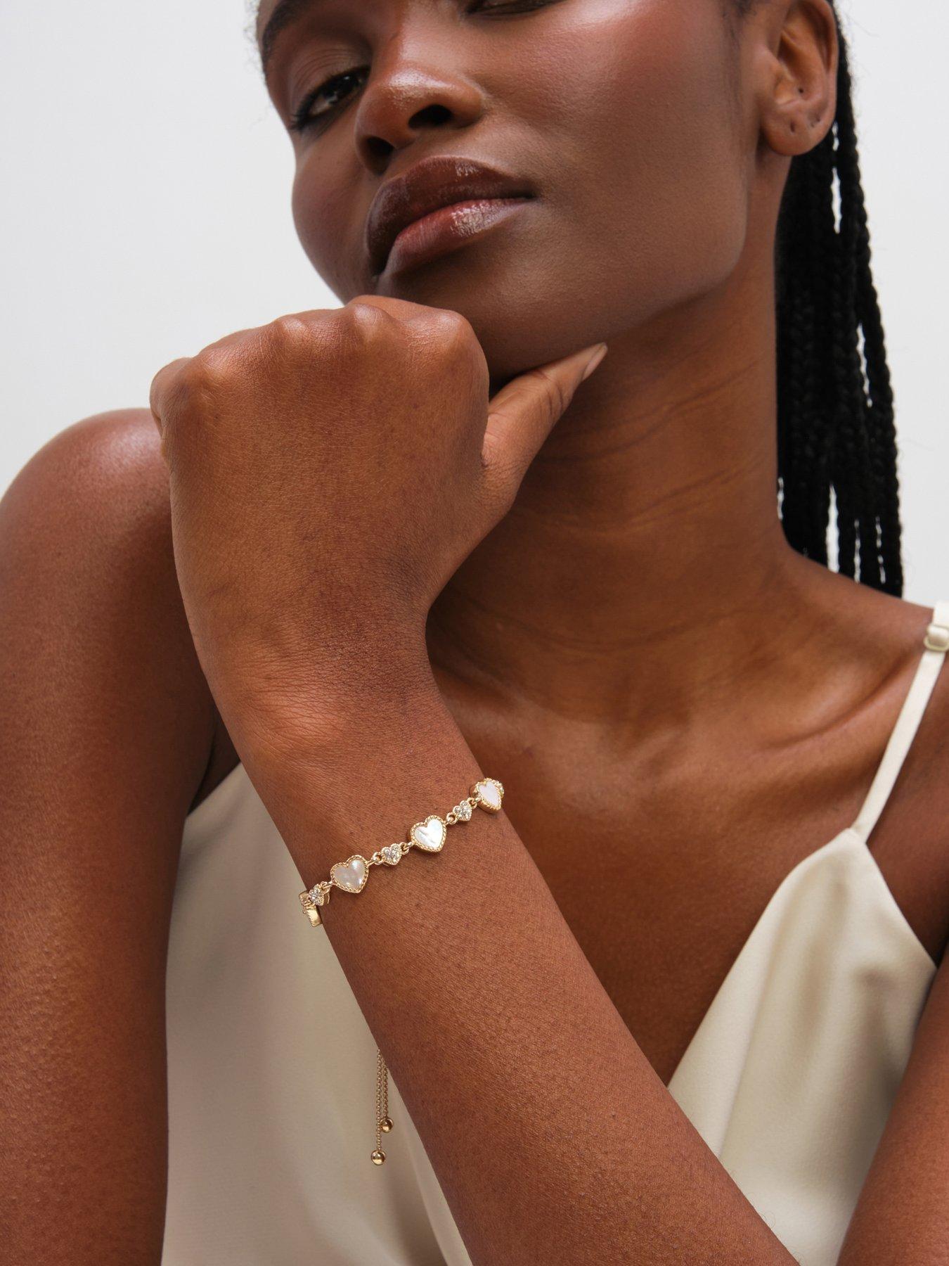 Image 2 of 3 of Jon Richard Gold Plated Pave and Mother of Pearl Heart Toggle Bracelet