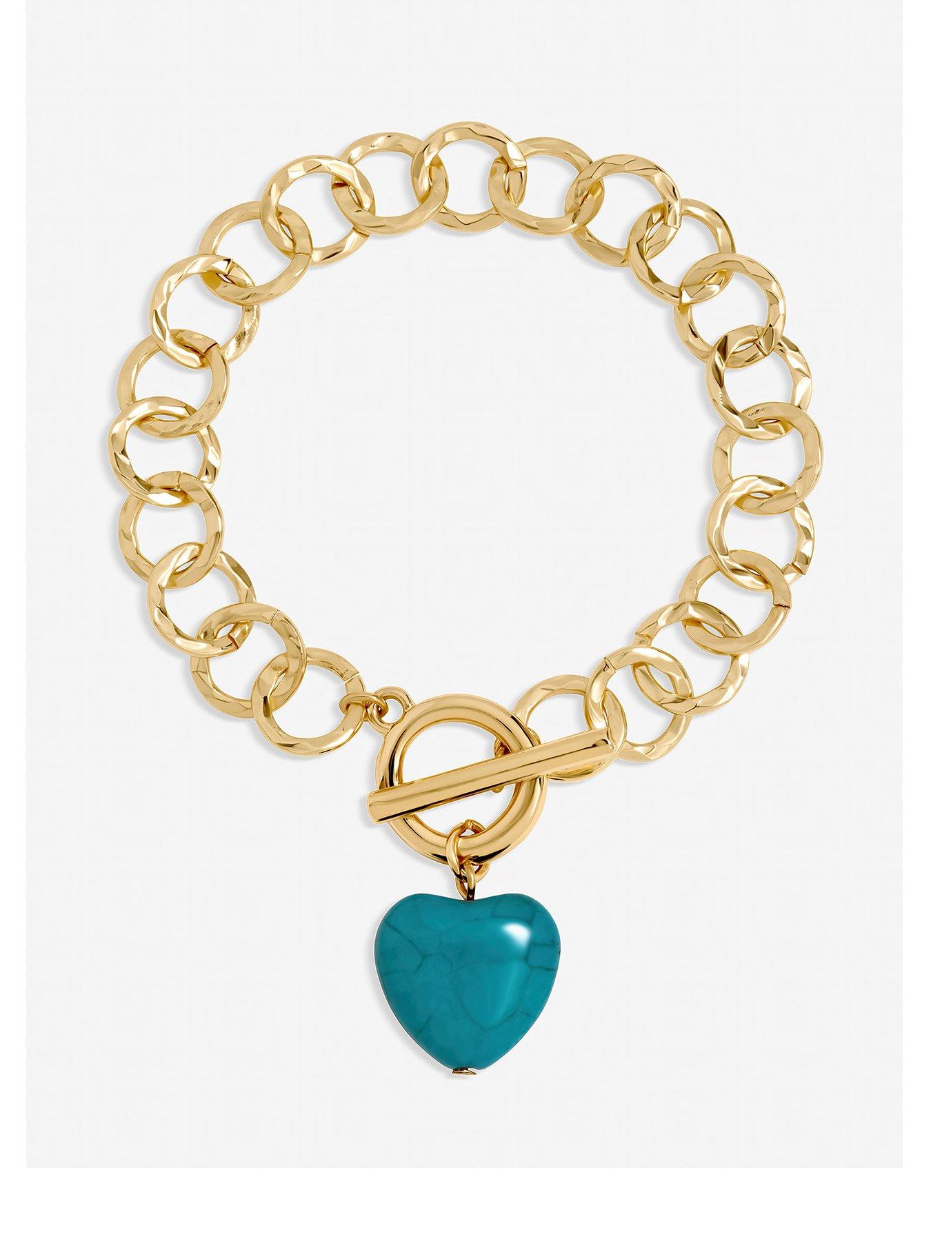 Mood Mood Gold Plated and Turquoise Heart T-Bar Bracelet