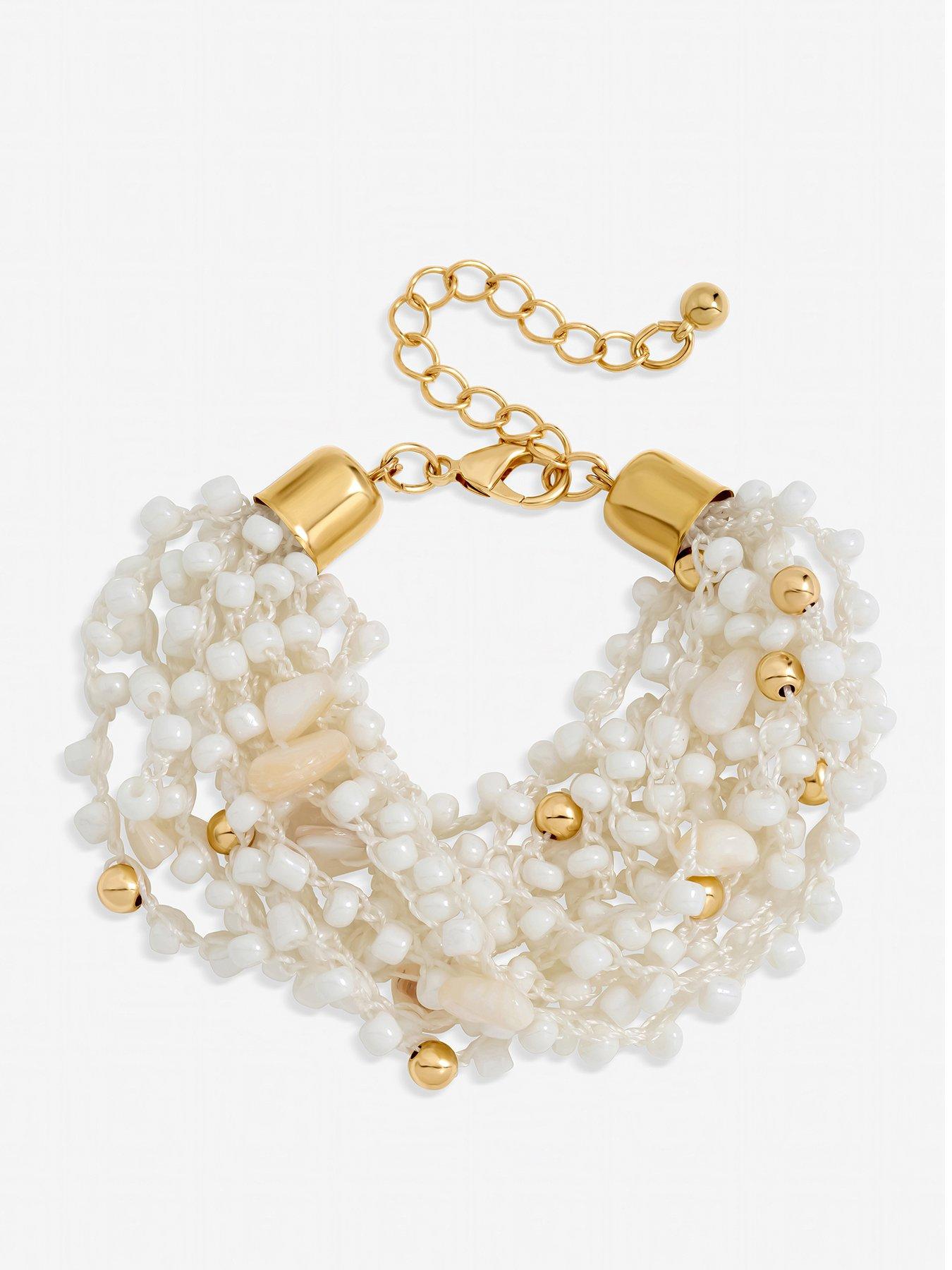 Mood Gold Plated Statement Multirow Beaded Bracelet