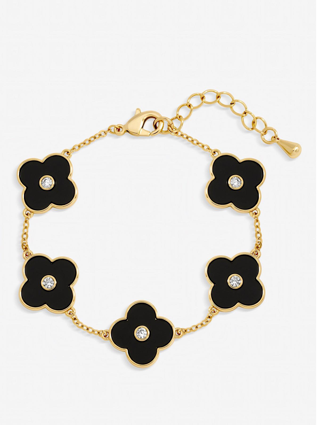 Image 1 of 3 of Jon Richard Gold Plated and Jet Polished Clover Bracelet