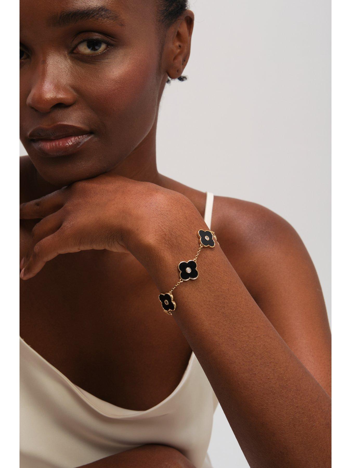 Image 2 of 3 of Jon Richard Gold Plated and Jet Polished Clover Bracelet