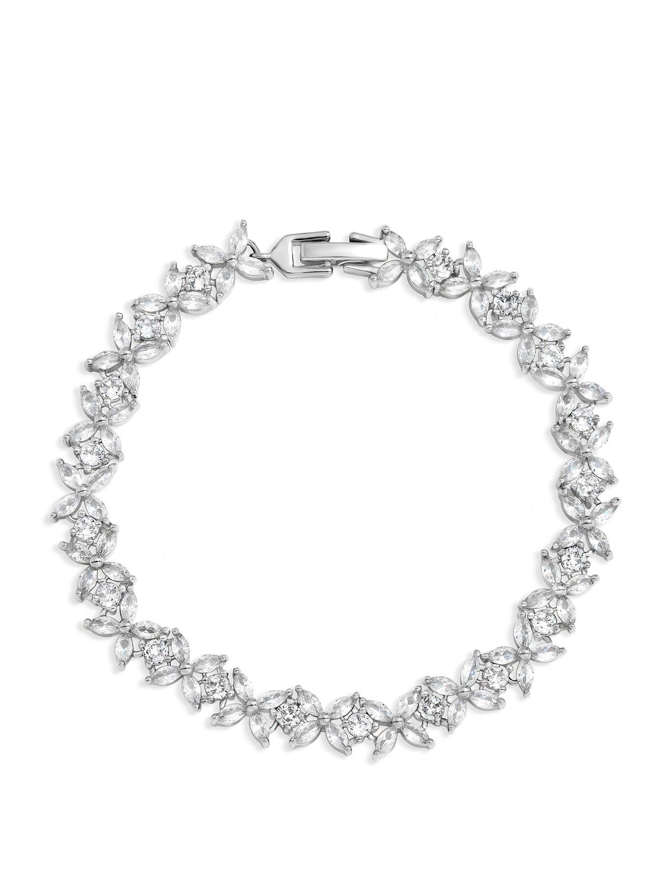 Jon Richard Rhodium Plated Cubic Zirconia Floral Bracelet