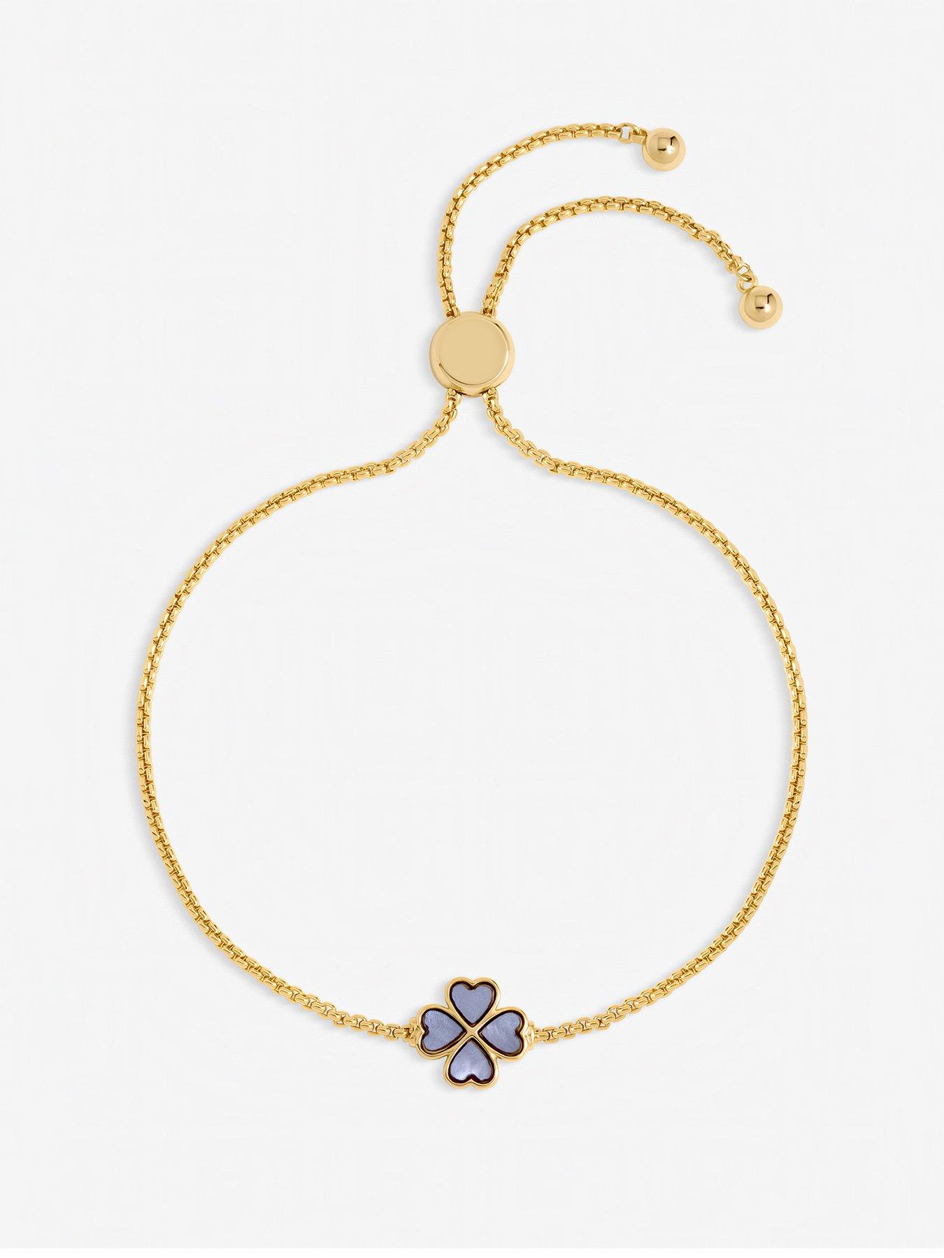 Jon Richard Gold Plated and Lilac Enamel Heart Clover Toggle Bracelet